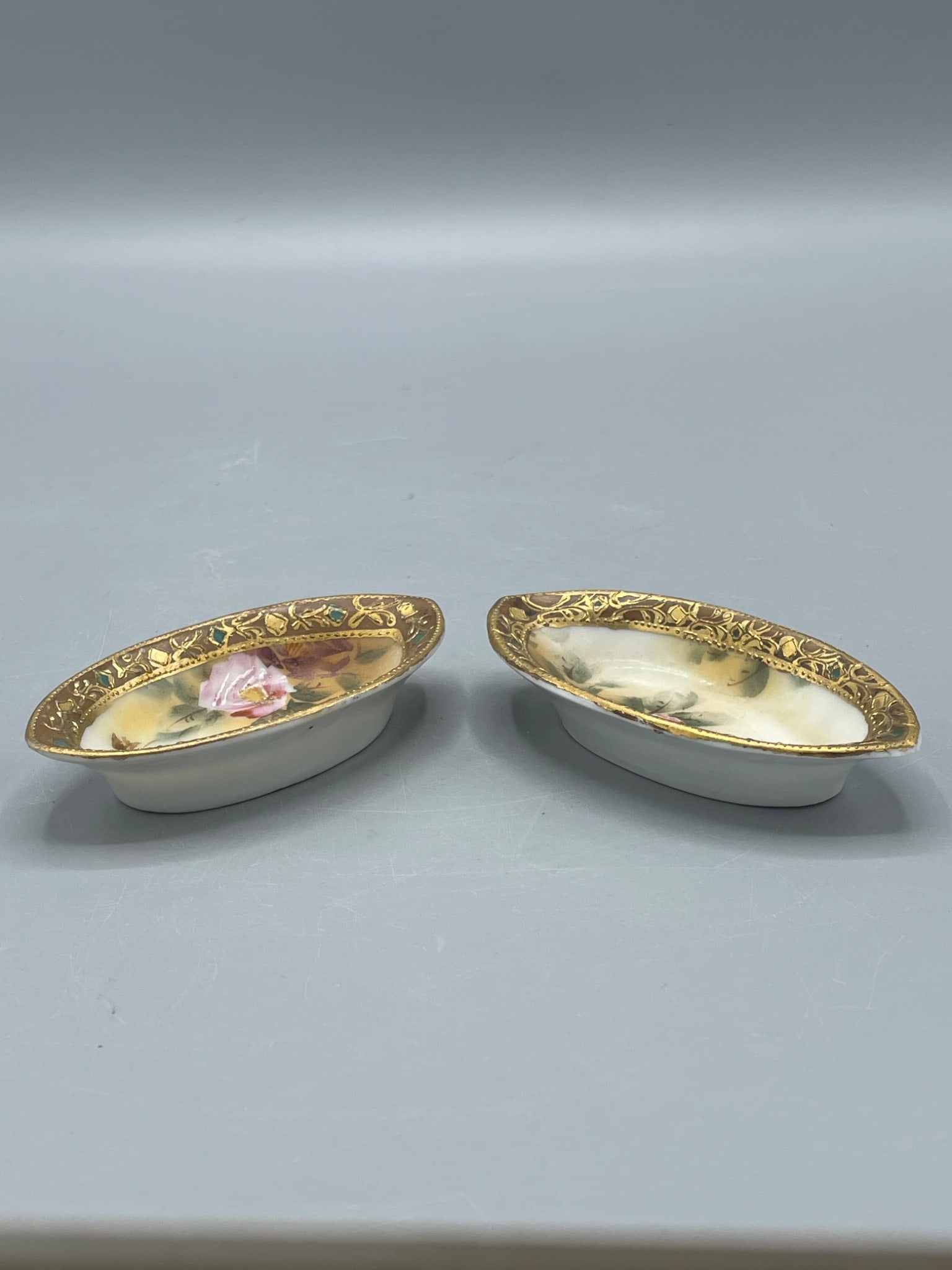 Hand-Painted Nippon Decorative Dishes with Floral Designs and Gold Detailing - 2