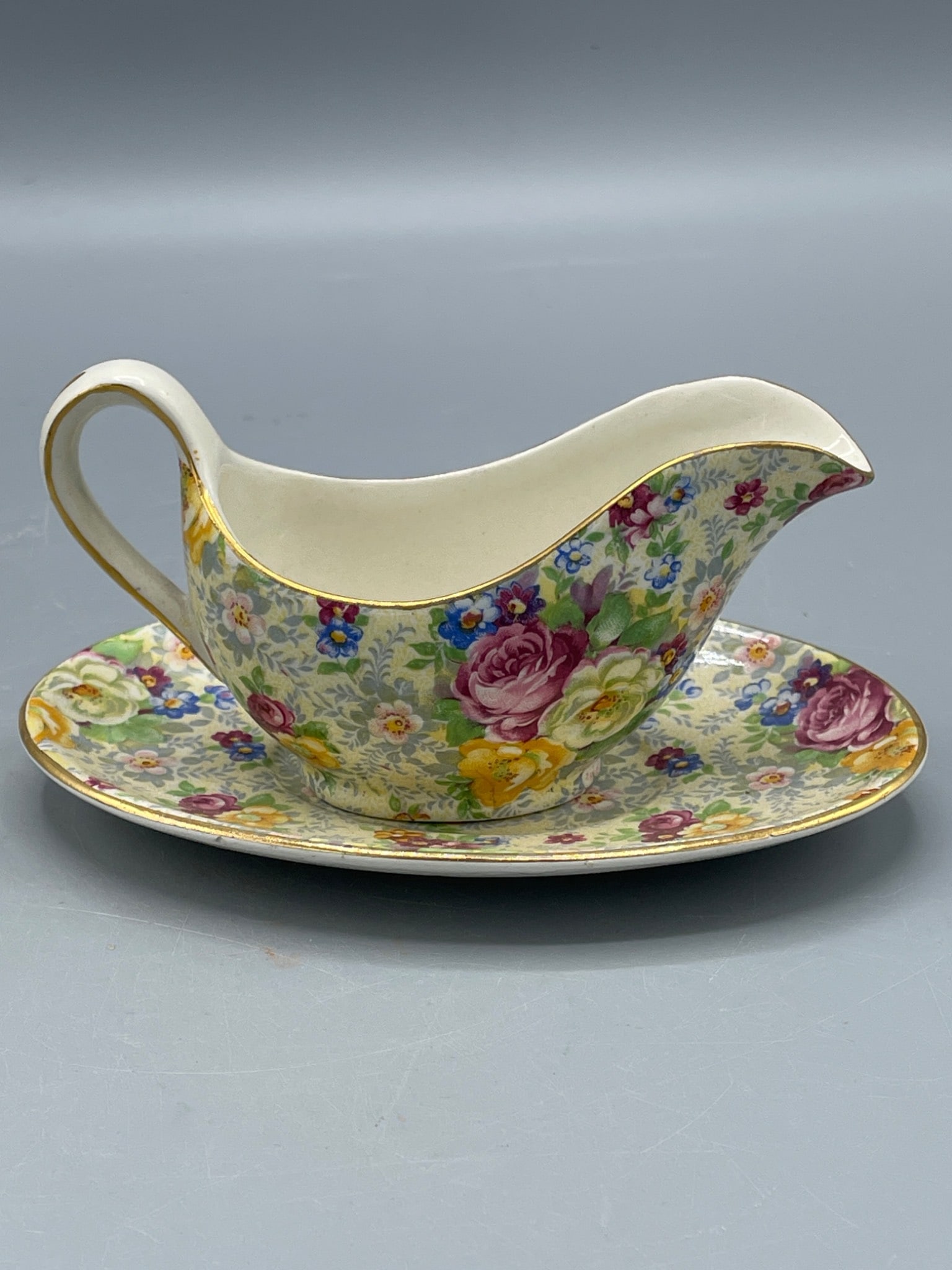 Lord Nelson Ware Chintz 'Rose Time' Pattern Gravy Boat with Underplate - 2