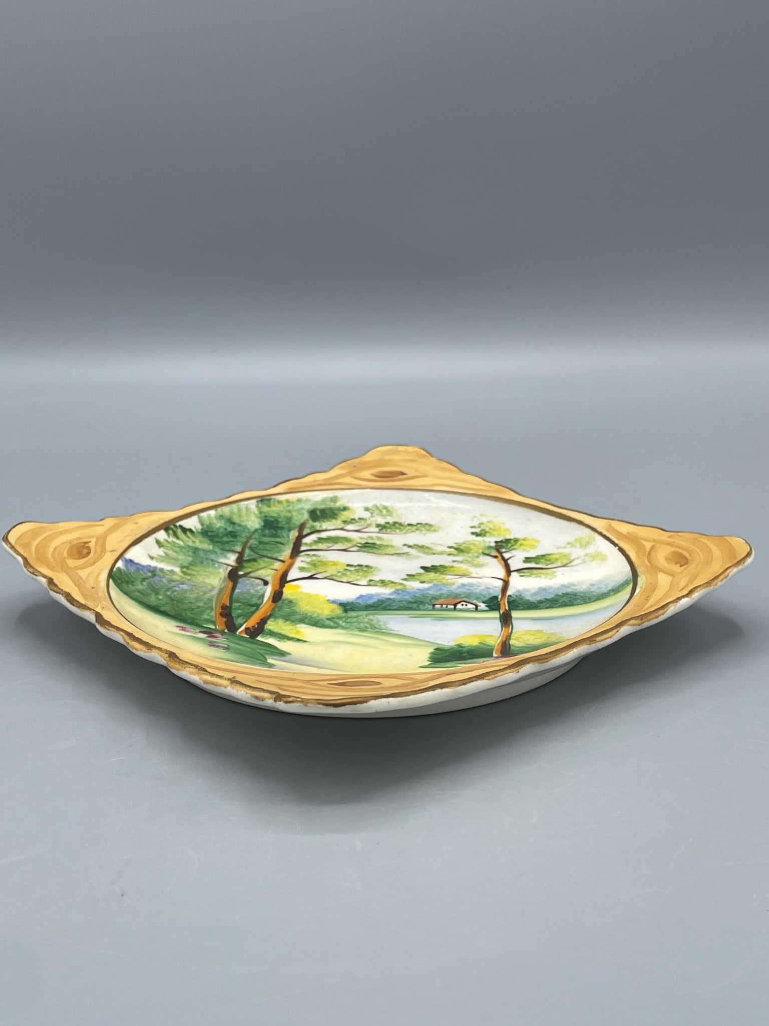 Hand-Painted Square Ceramic Plate with Landscape Design - 2