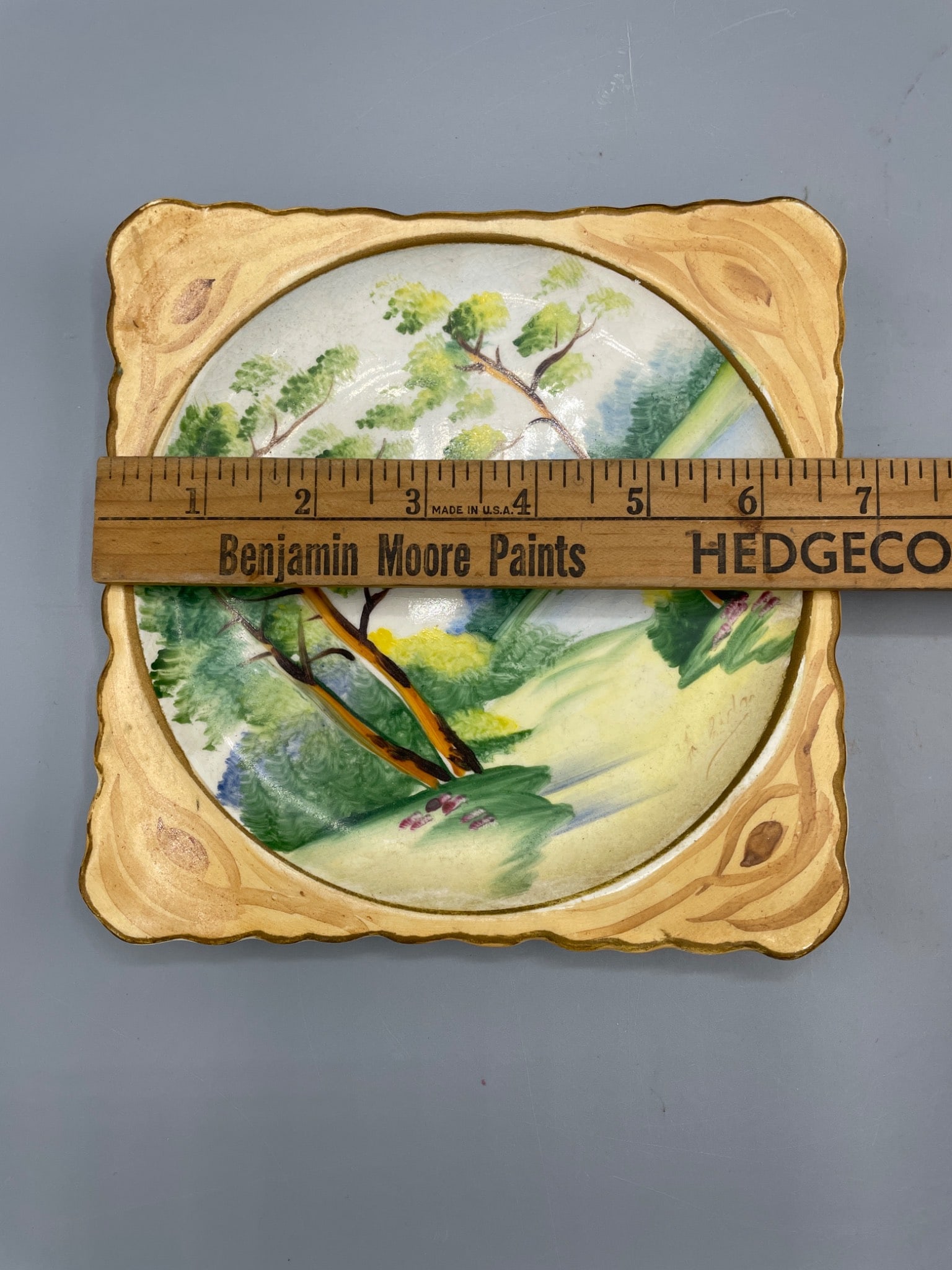 Hand-Painted Square Ceramic Plate with Landscape Design - 5