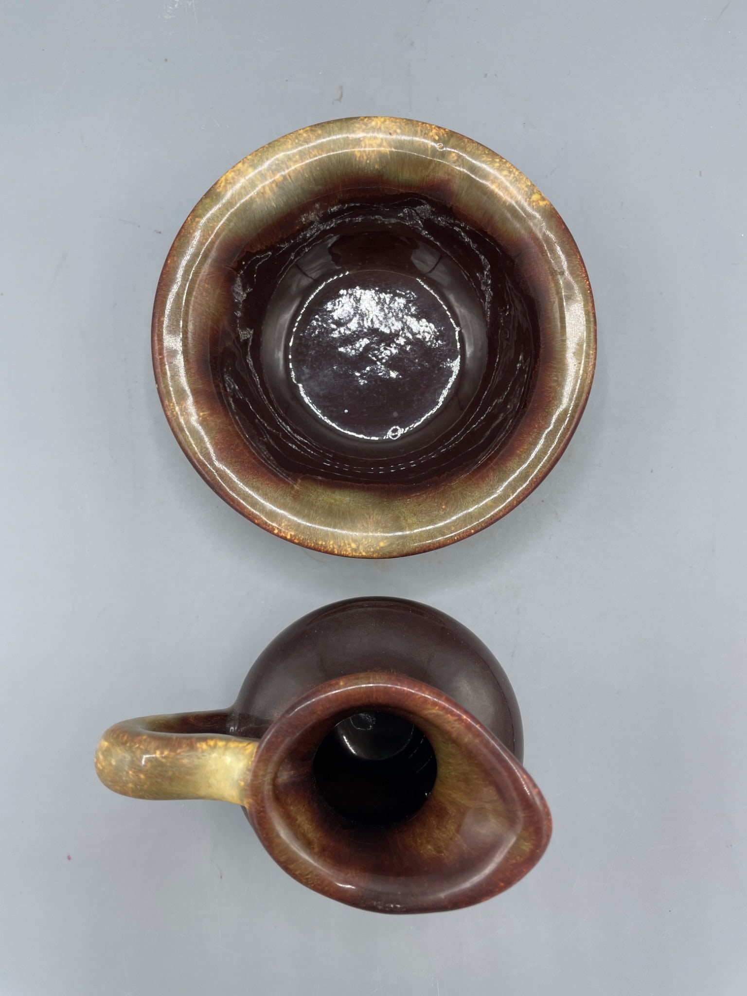 Ceramic Pitcher and Bowl Set with Stamped Base Markings, Approximately 3 Inches Tall - 3