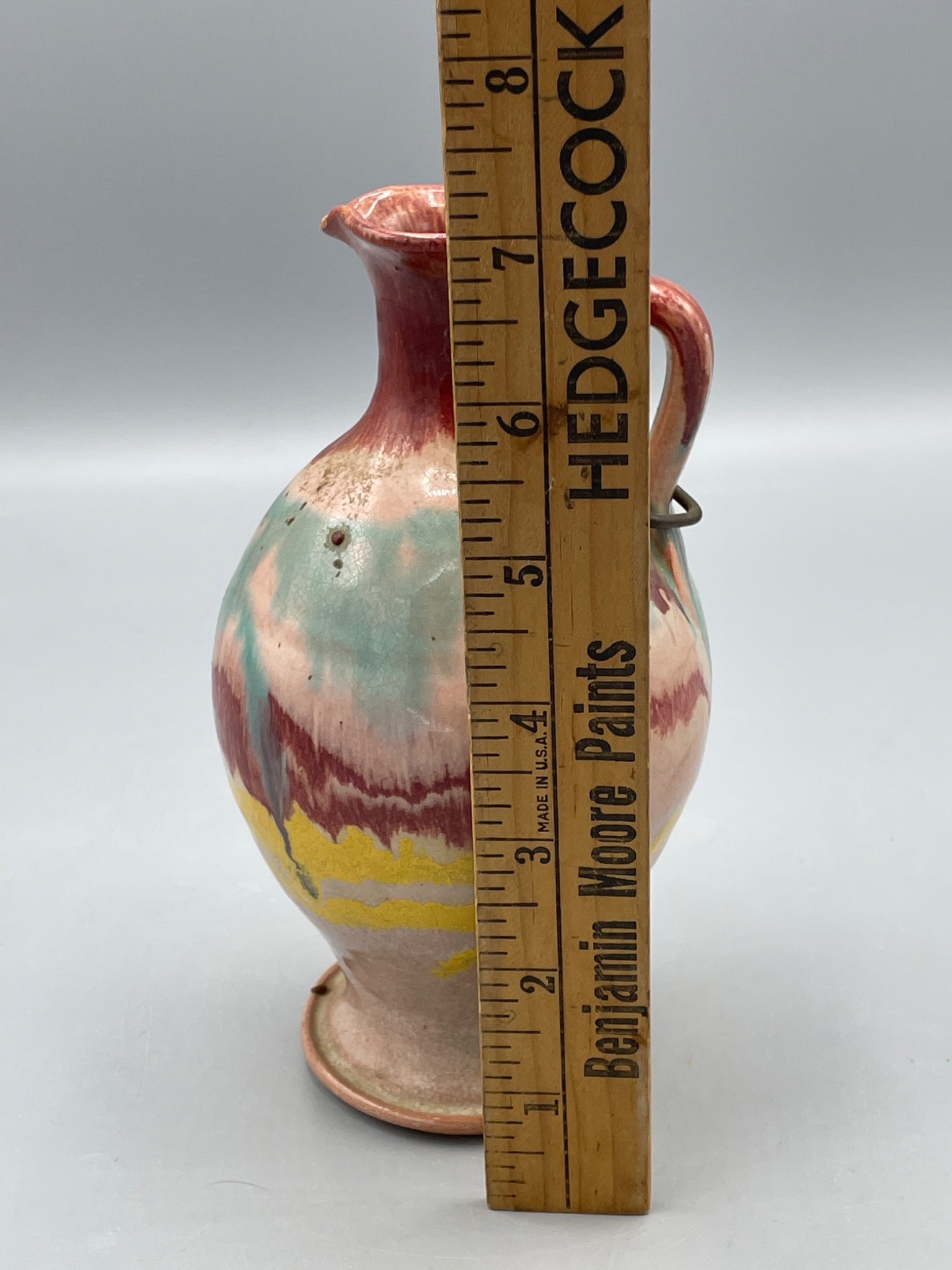 Ceramic Pitcher with Multicolored Glaze and Handle, Approx. 8 Inches Tall - 5