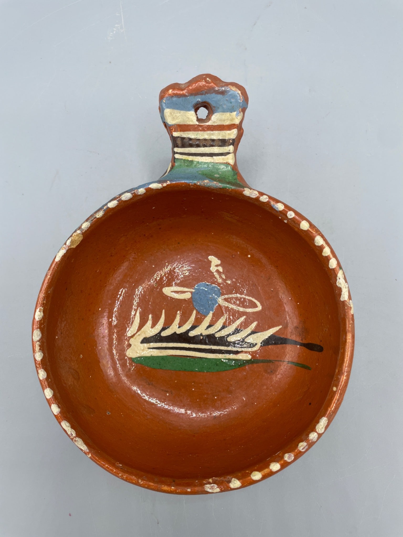 Hand-Painted Ceramic Bowl With Handle and Decorative Pattern - 3