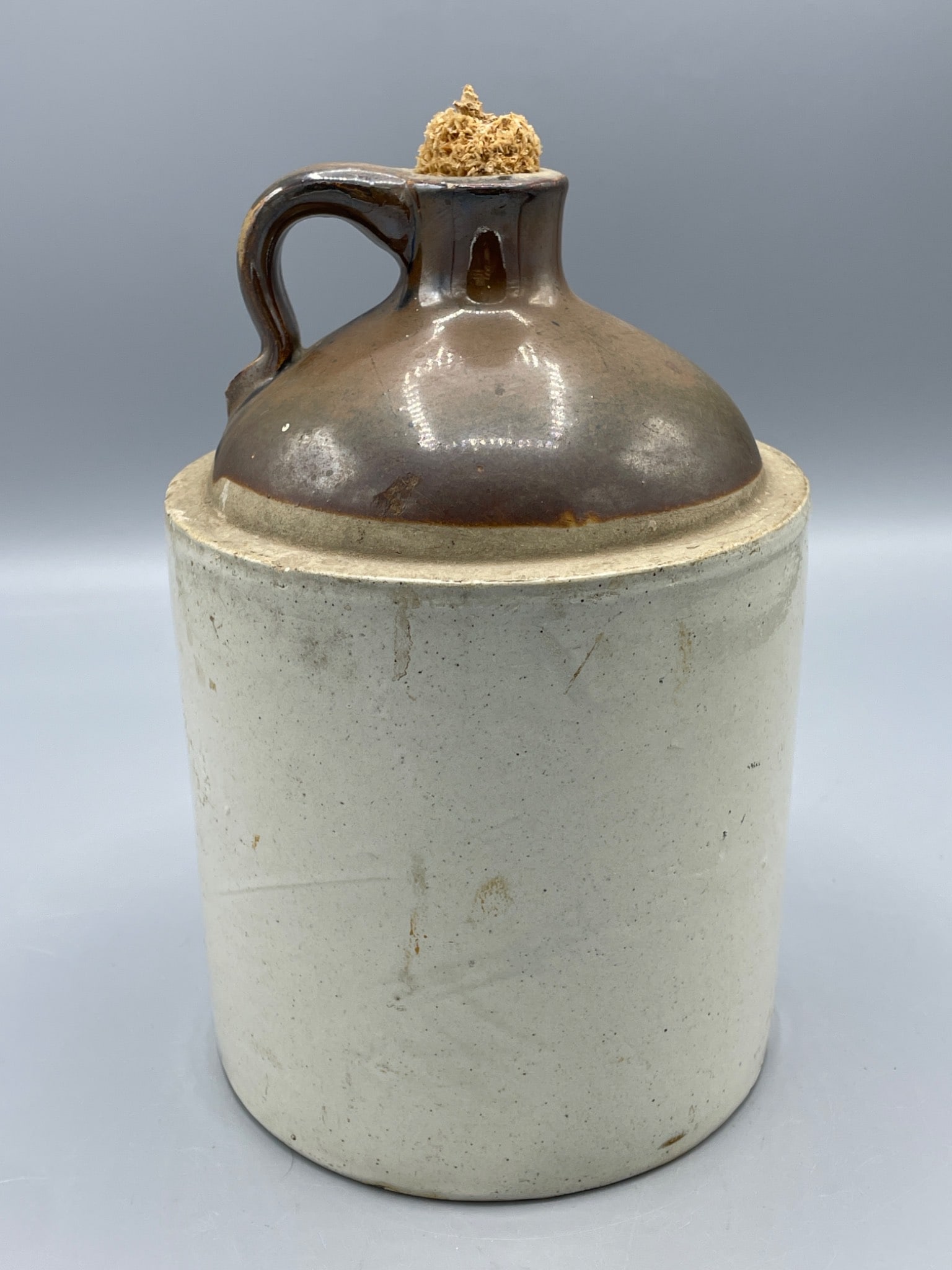 Stoneware Jug With Cork Stopper And Brown Glaze Top 8.5 Inches Tall - 2
