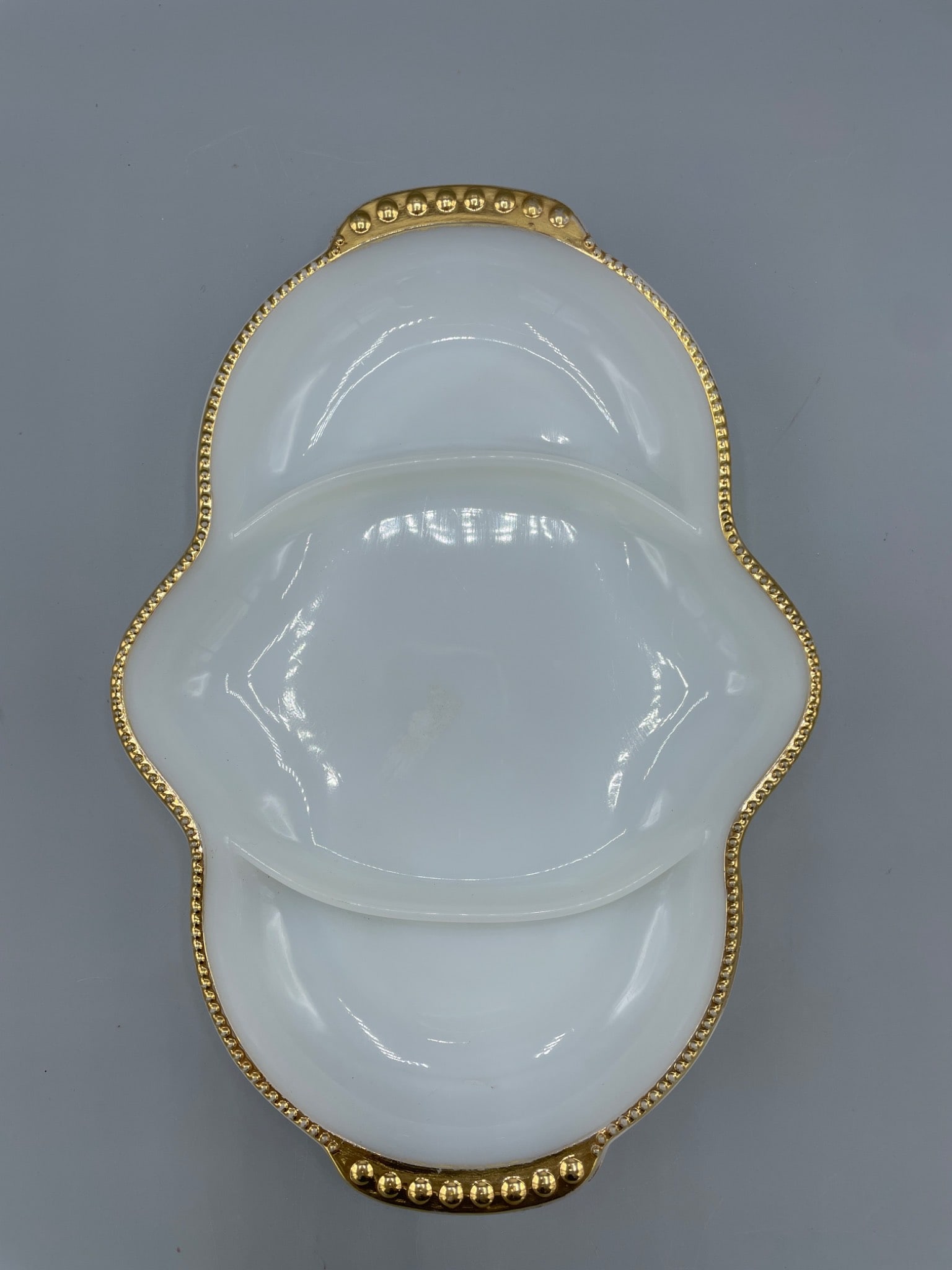 Fire-King Divided Milk Glass Dish with Gold Trim - 2