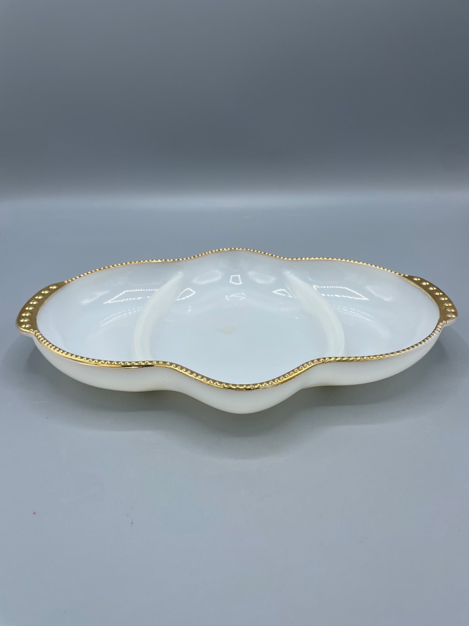 Fire-King Divided Milk Glass Dish with Gold Trim - 3