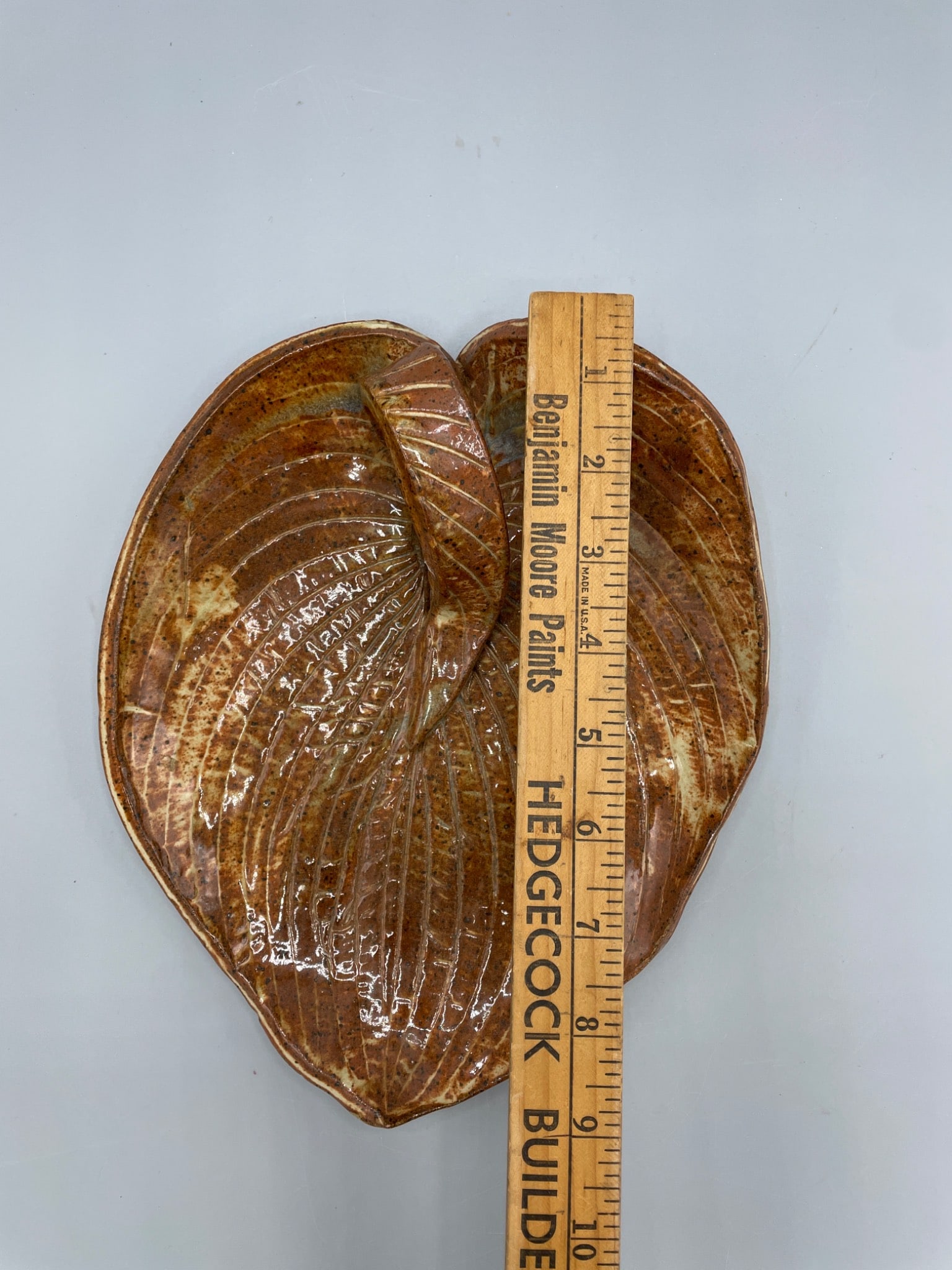 Hand-Formed Ceramic Dish With Leaf Design and Maker's Mark - 6