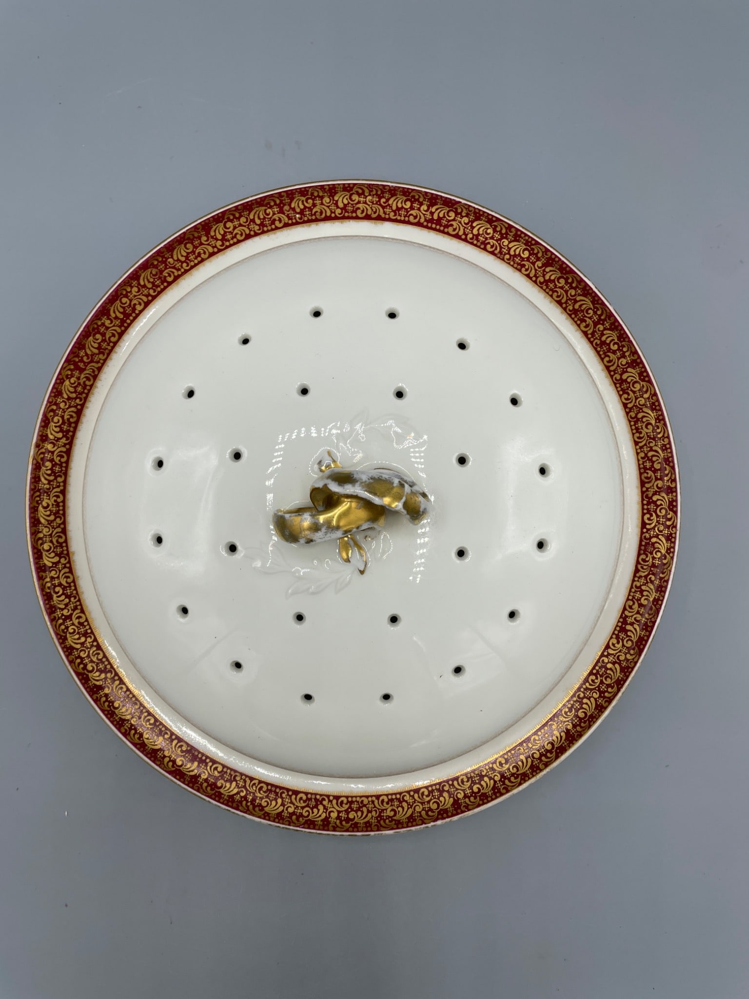 GDA Limoges Porcelain Covered Dish With Perforated Lid and Gold Trim - 2
