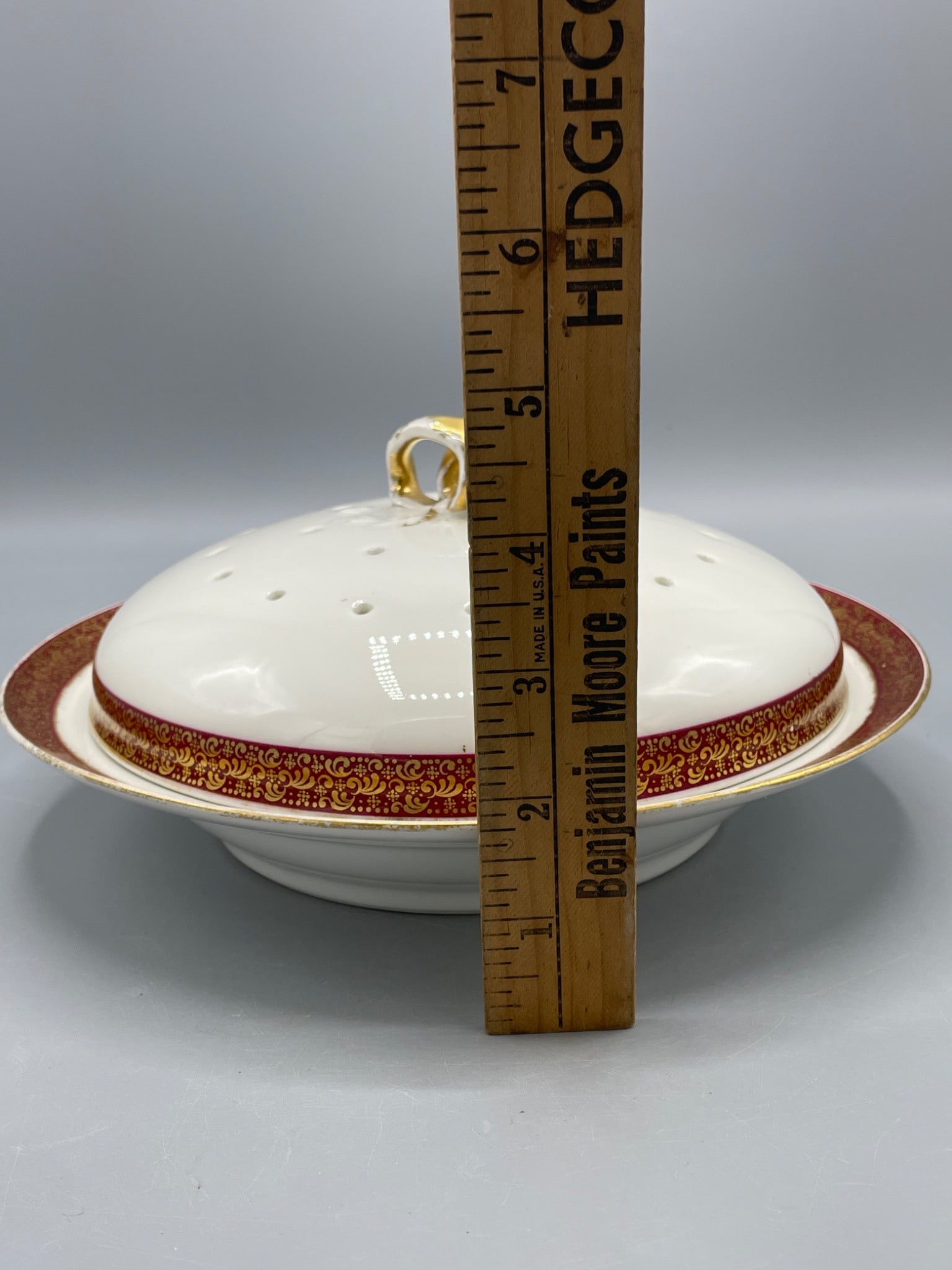 GDA Limoges Porcelain Covered Dish With Perforated Lid and Gold Trim - 6