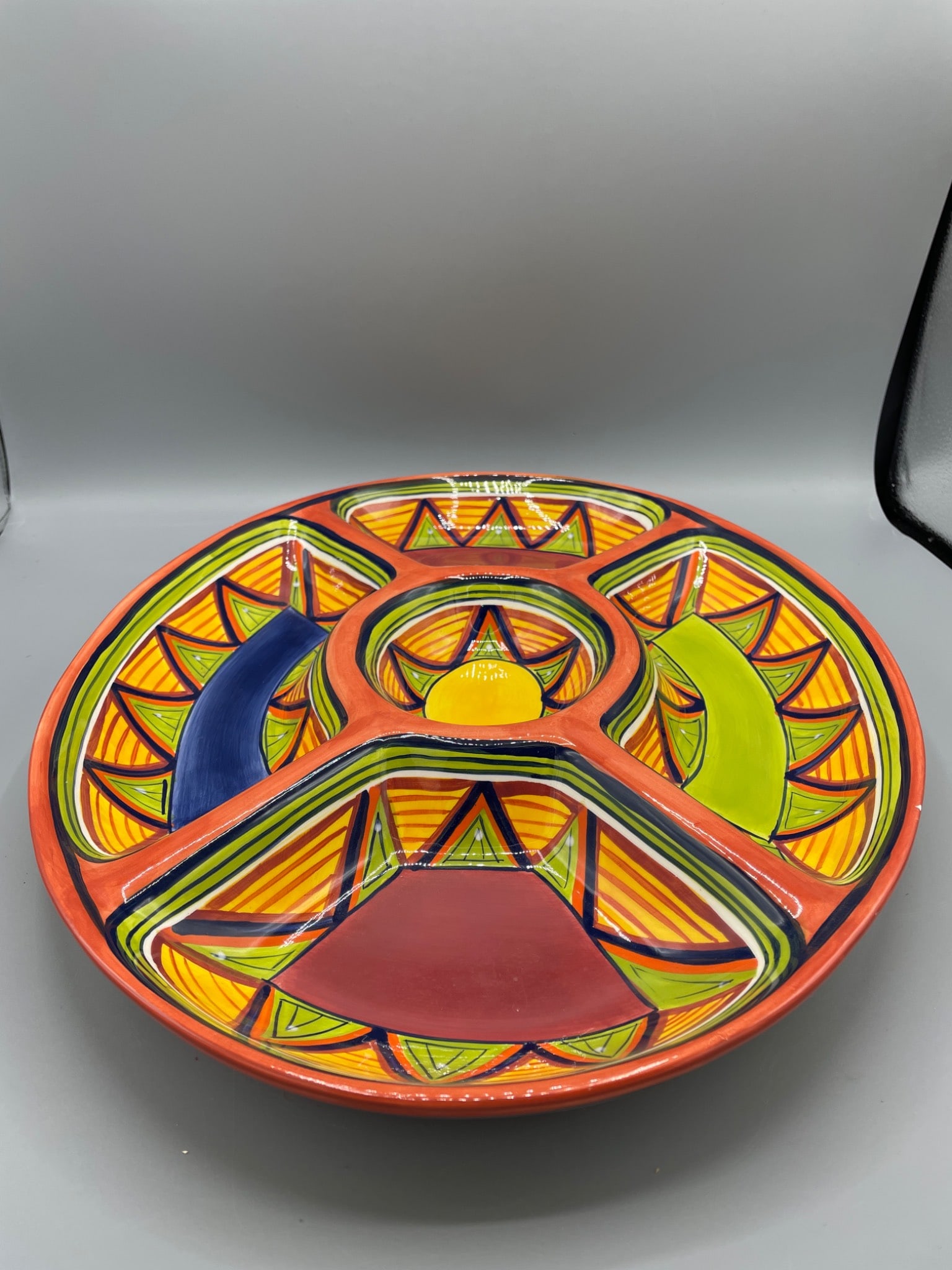 Handpainted Earthenware Divided Serving Platter by Pier 1, 14 in. - 2