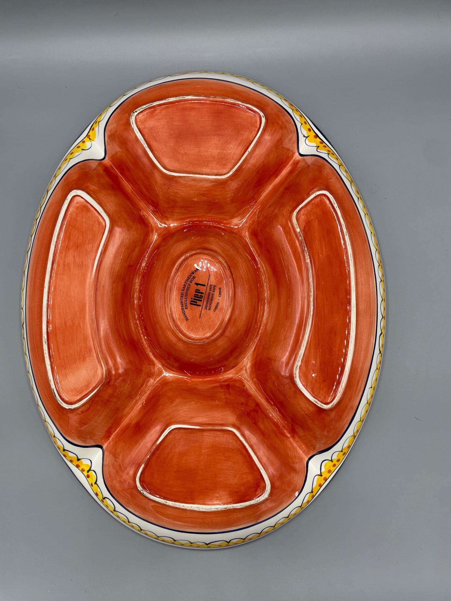 Handpainted Earthenware Divided Serving Platter by Pier 1, 14 in. - 3