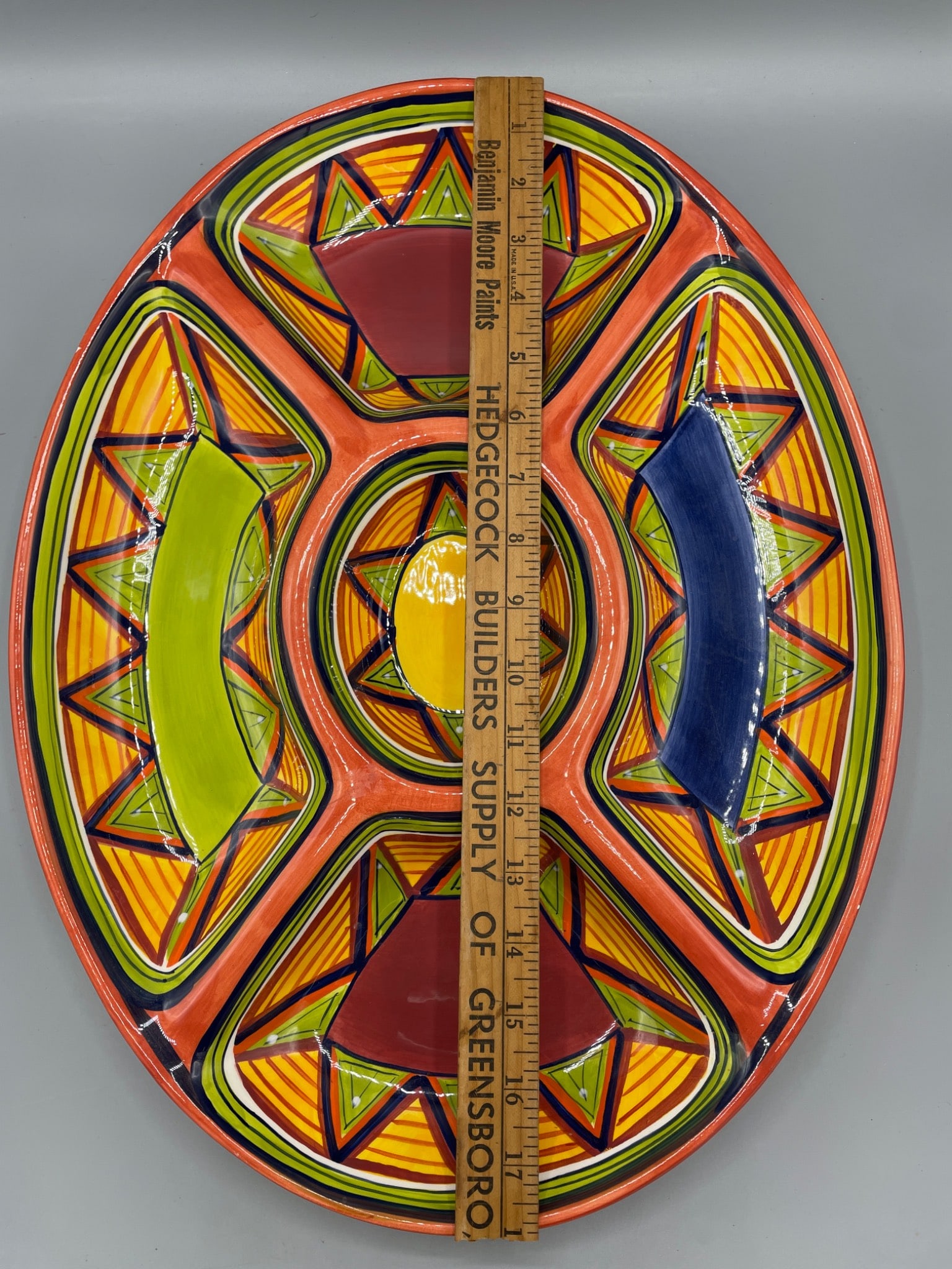 Handpainted Earthenware Divided Serving Platter by Pier 1, 14 in. - 5