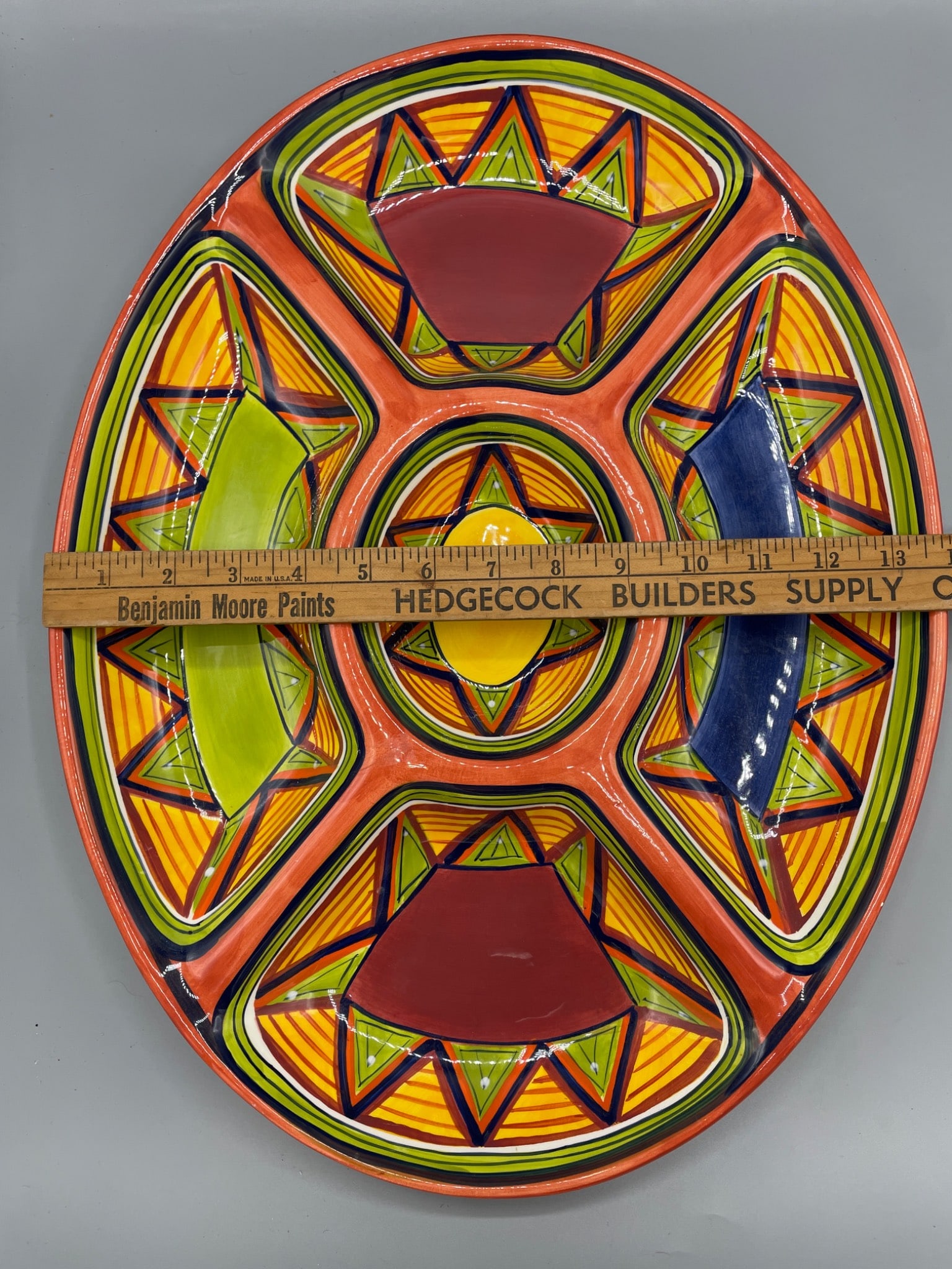 Handpainted Earthenware Divided Serving Platter by Pier 1, 14 in. - 6
