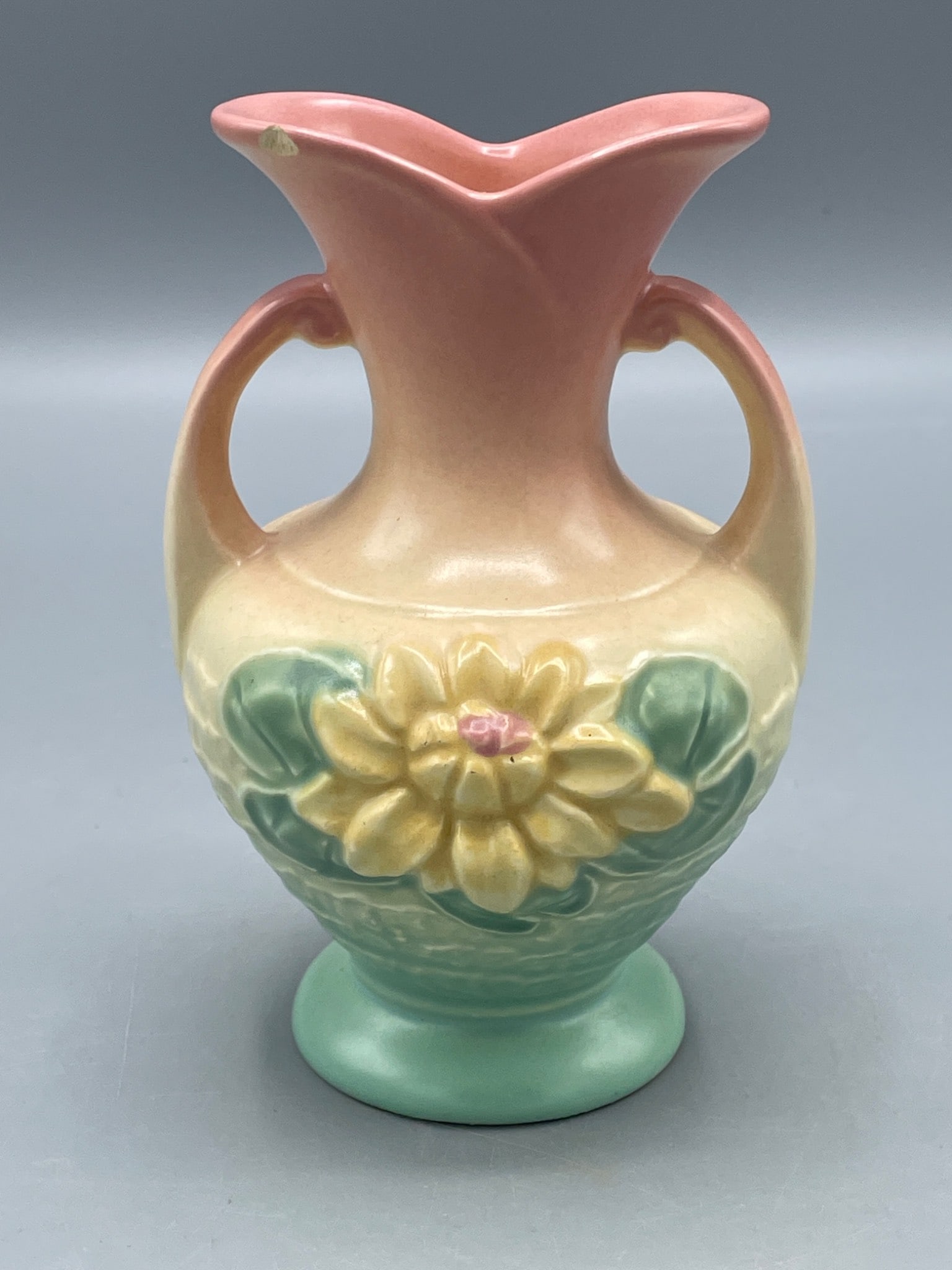 USA Marked Double-Handled Ceramic Vase With Floral Relief - 2