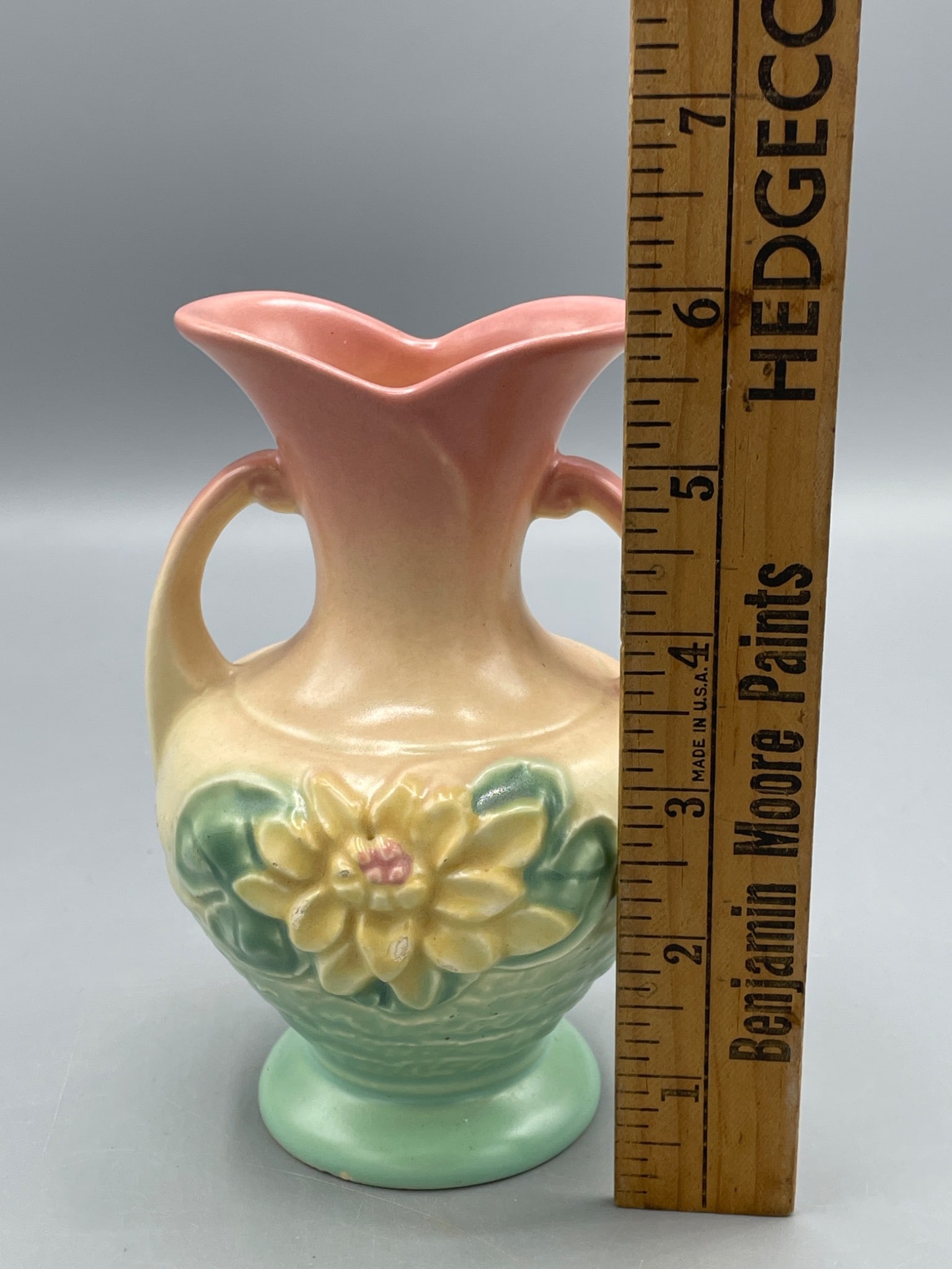 USA Marked Double-Handled Ceramic Vase With Floral Relief - 5