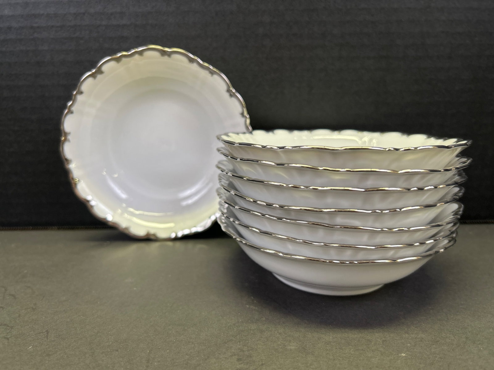 7 Hutschenreuther Selb Porcelain Bowls with Silver Rim - 2