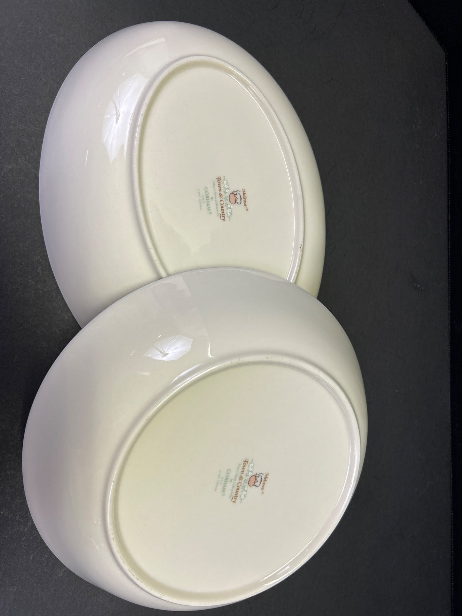 Two Serving Bowls With Floral Pattern and Green Rim - 3