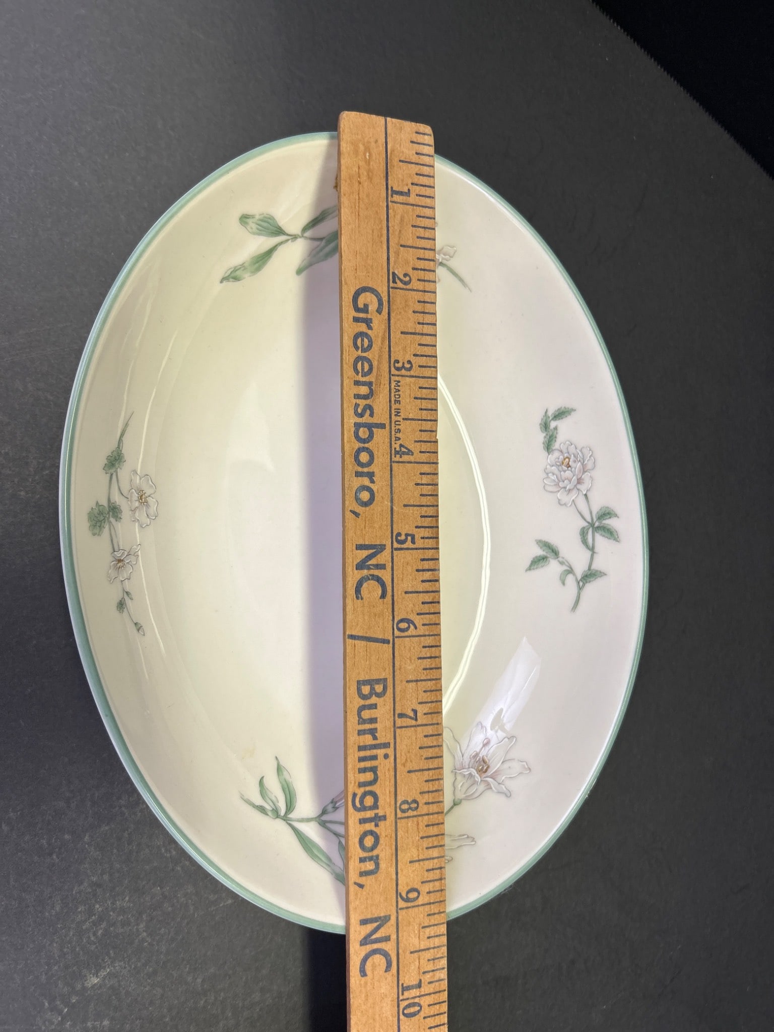 Two Serving Bowls With Floral Pattern and Green Rim - 4