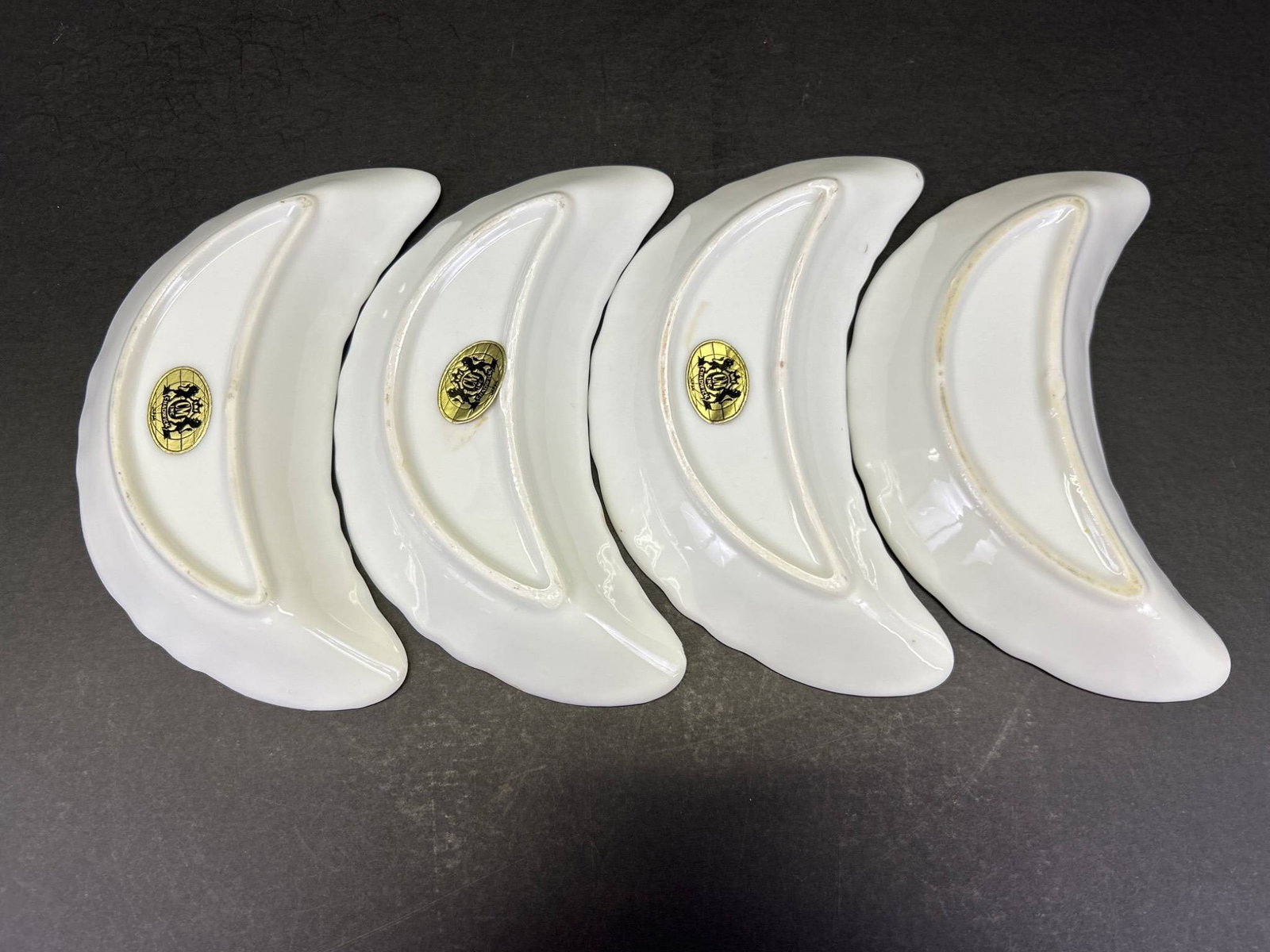 4 Royal Crown Derby Decorative Bone China Crescent Salad Plates - 2