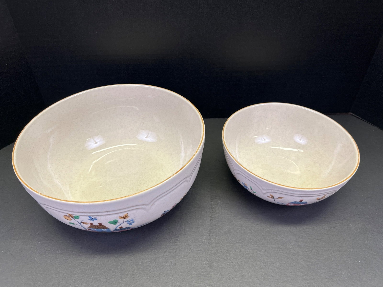 2 Ceramic Mixing Bowls with Hand-Painted Designs - 2