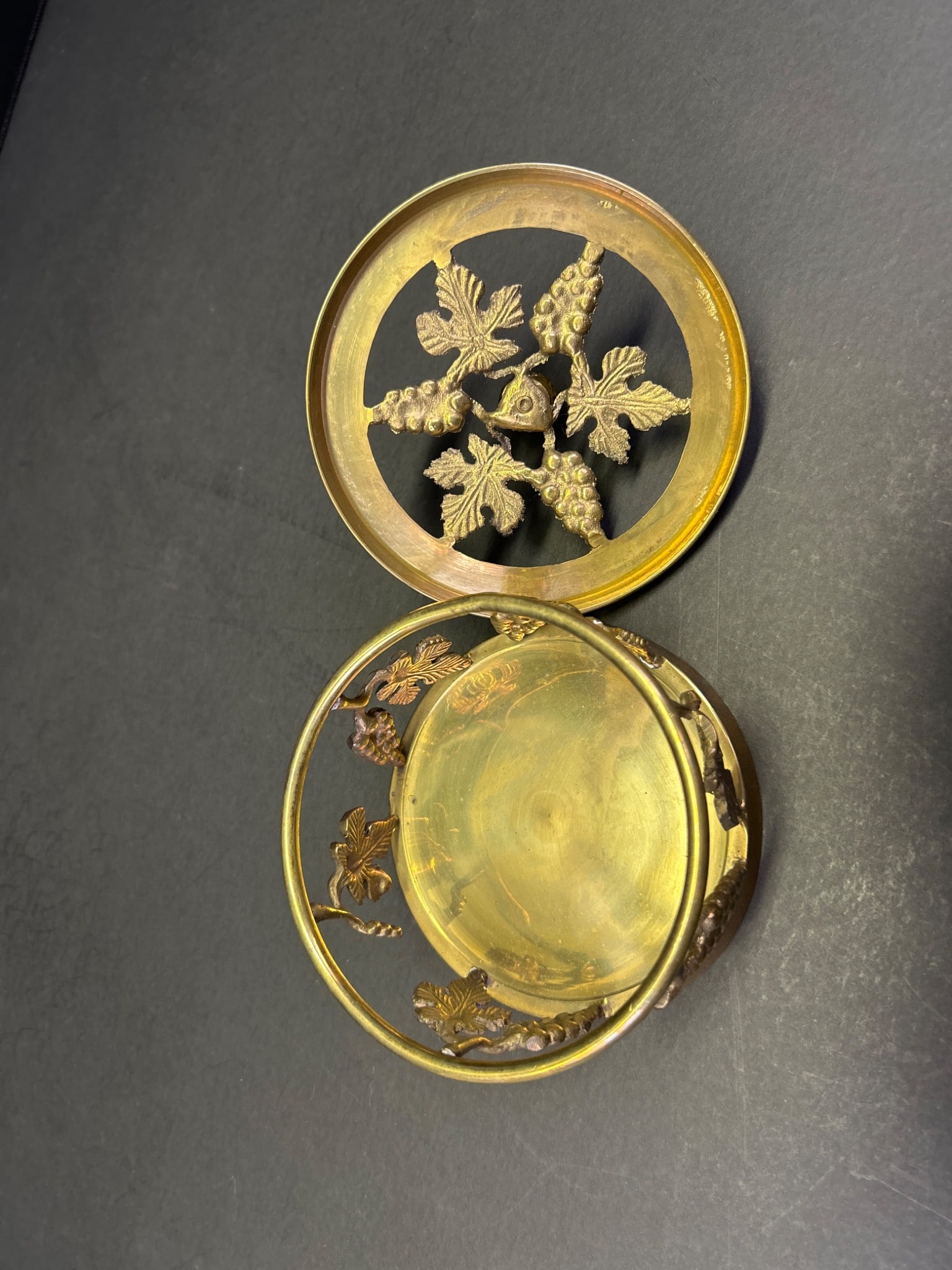 Brass Container With Grape Motif and Finial Lid - 3