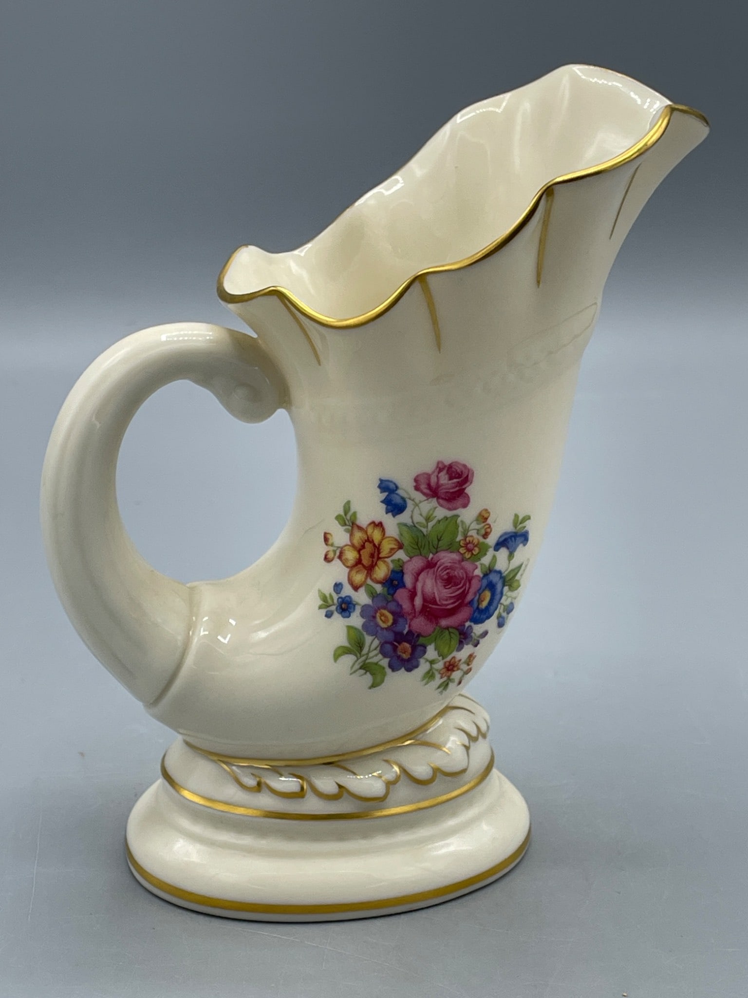 Lenox Ceramic Pitcher with Floral Motif and Gold Trim - 2
