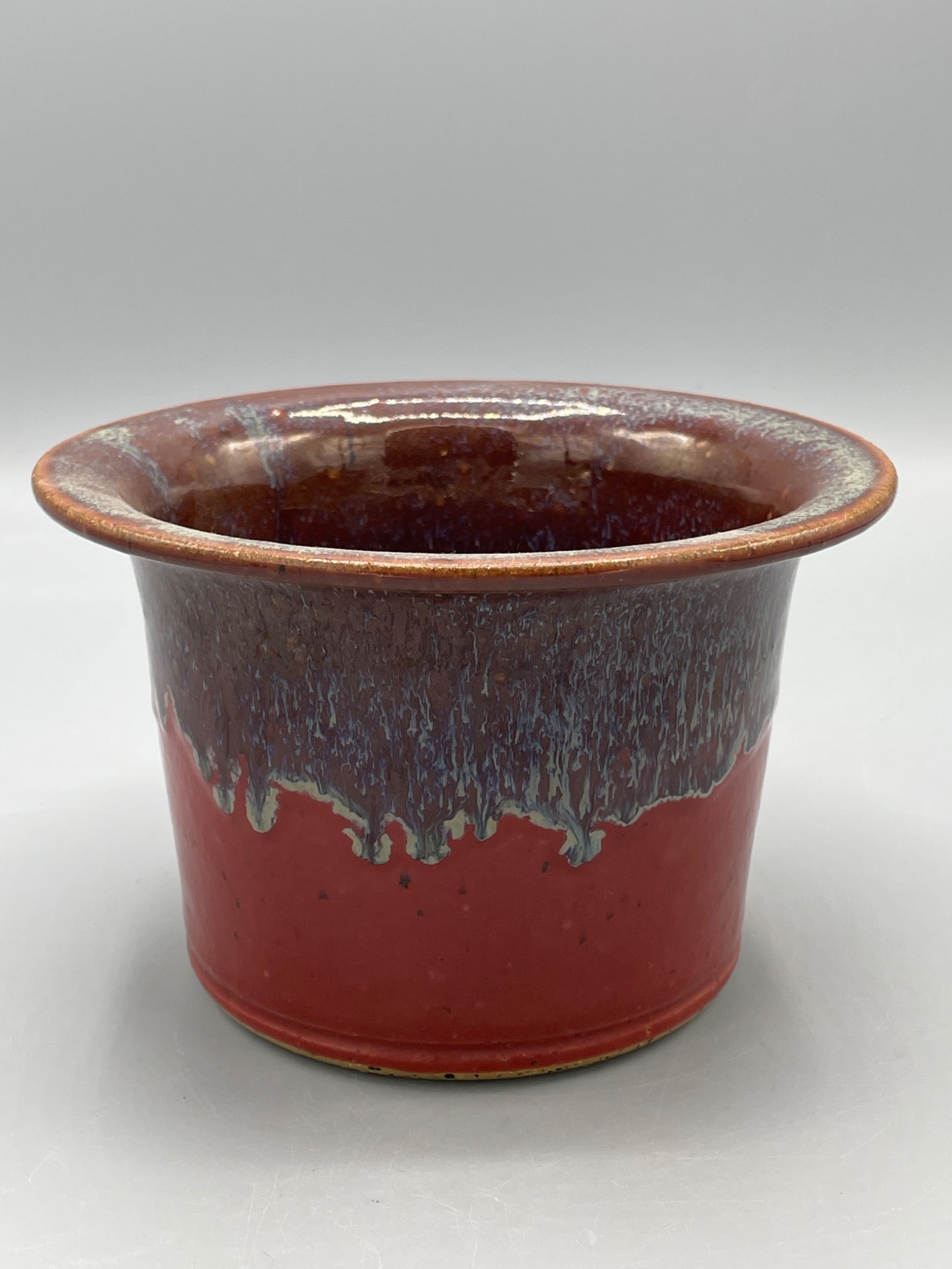 Handcrafted Ceramic Bowl with Red and Blue Glaze - 2