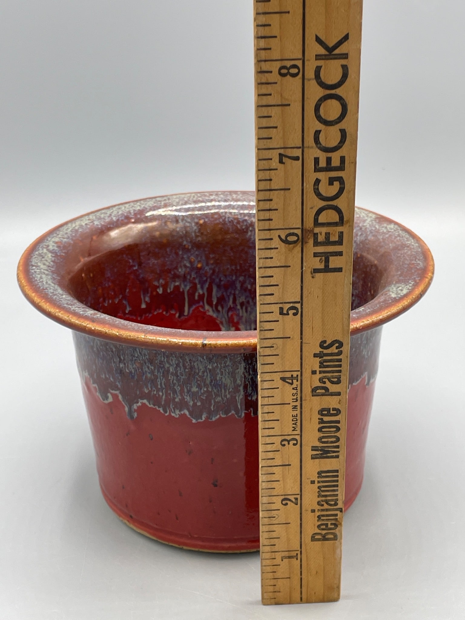Handcrafted Ceramic Bowl with Red and Blue Glaze - 6