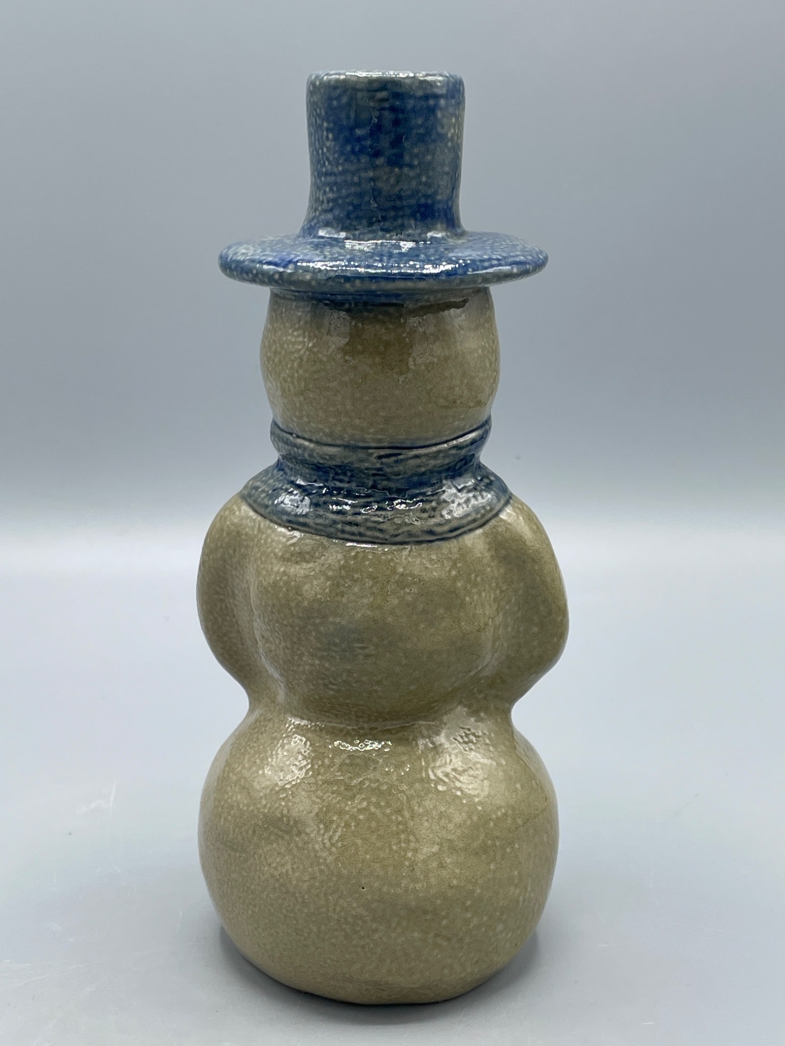 BBP 1994 Ceramic Snowman With Blue Glaze Scarf and Hat - 2