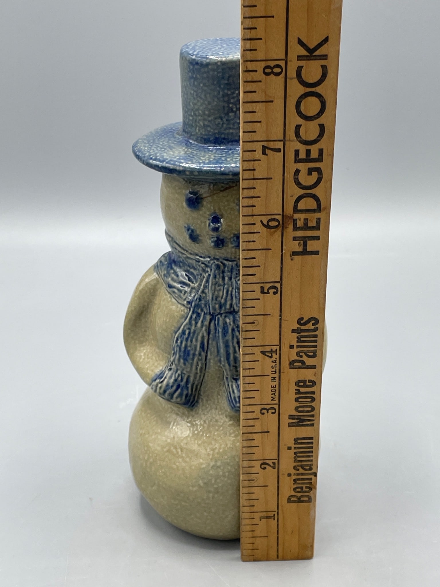 BBP 1994 Ceramic Snowman With Blue Glaze Scarf and Hat - 5