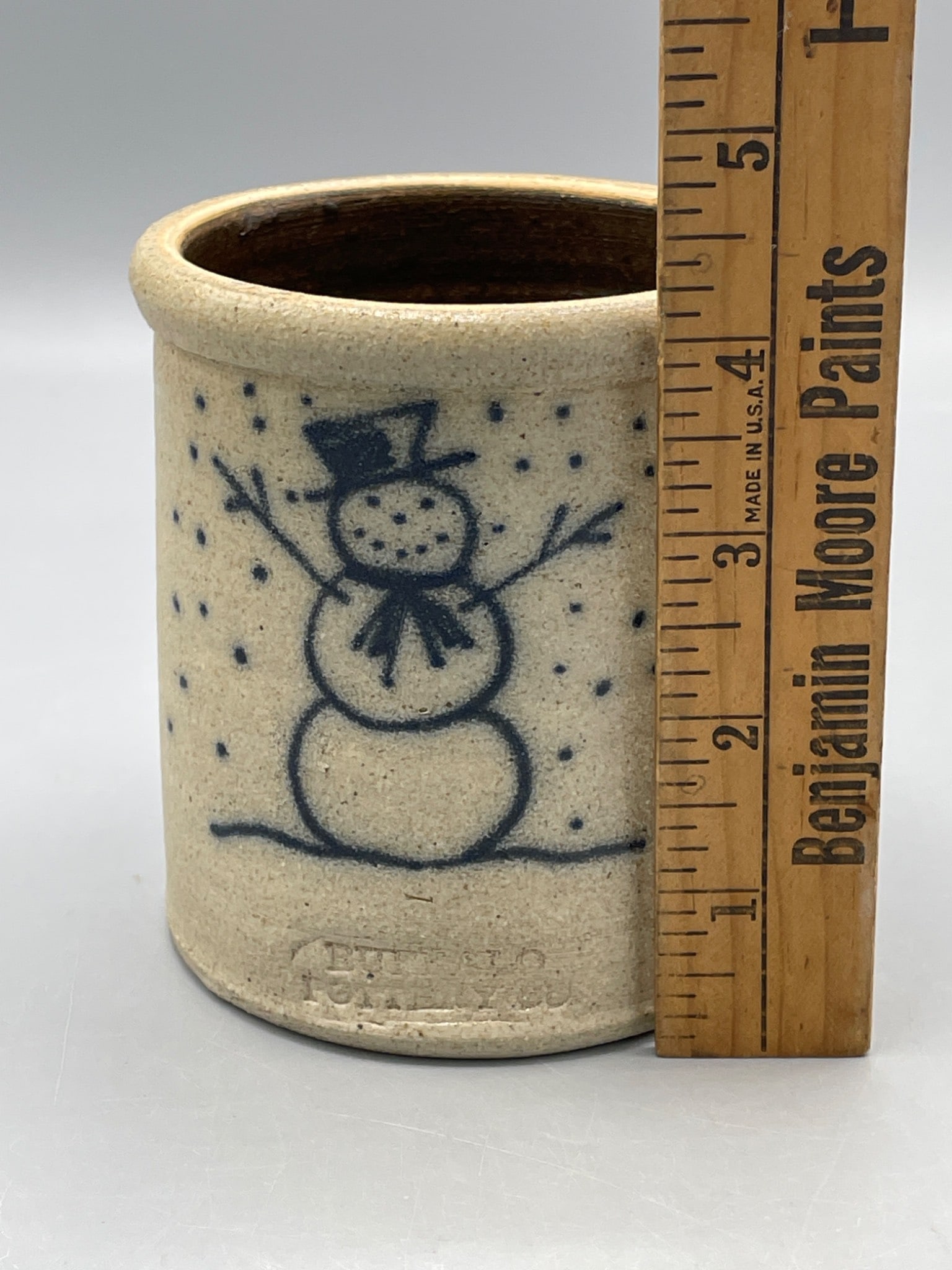 Stoneware Crock Featuring Snowman Design, Signed by M. Trapp, 1994 - 7