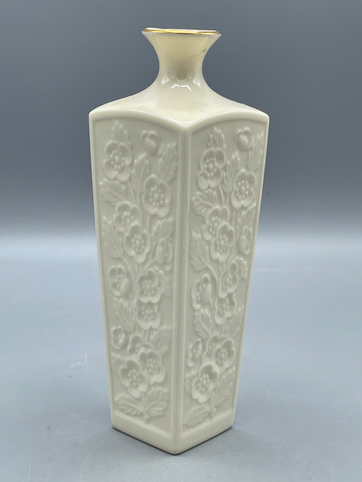 Lenox Porcelain Vase with Floral Relief and Gold Trim - 2