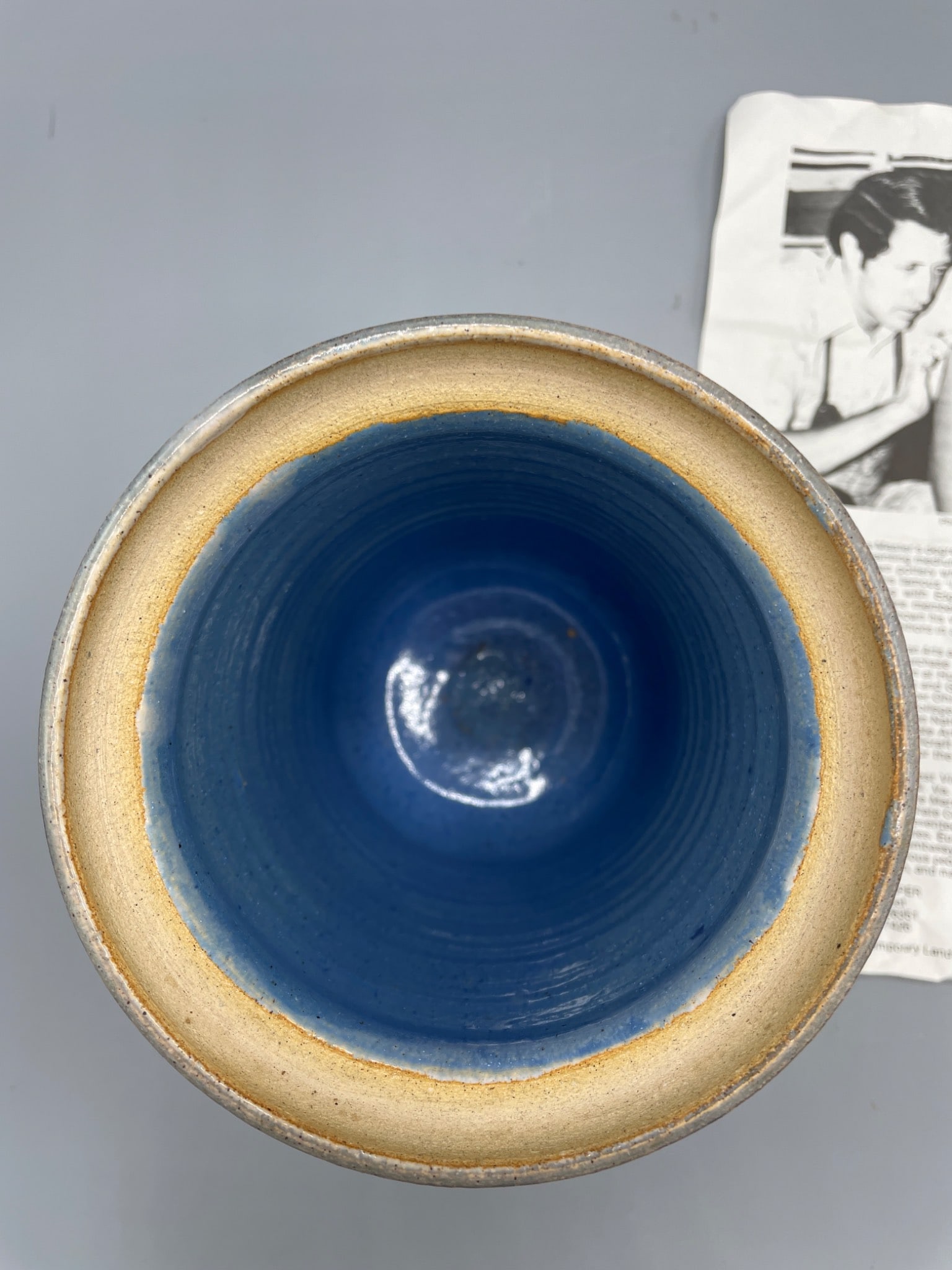 G. Harper 1980 Stoneware Vessel with Hand-Painted Landscape in Blue Glaze - 4