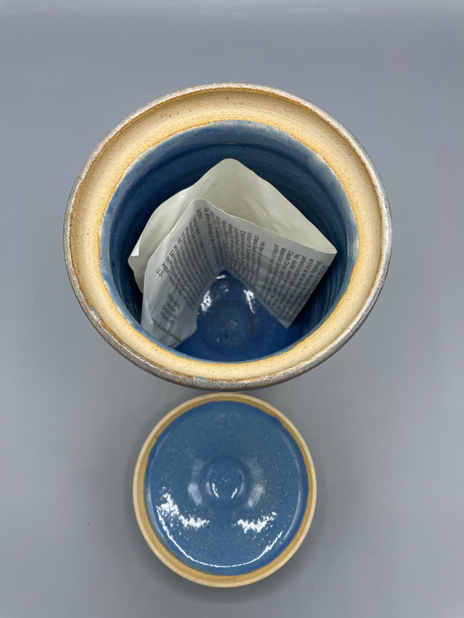 G. Harper 1980 Stoneware Vessel with Hand-Painted Landscape in Blue Glaze - 8