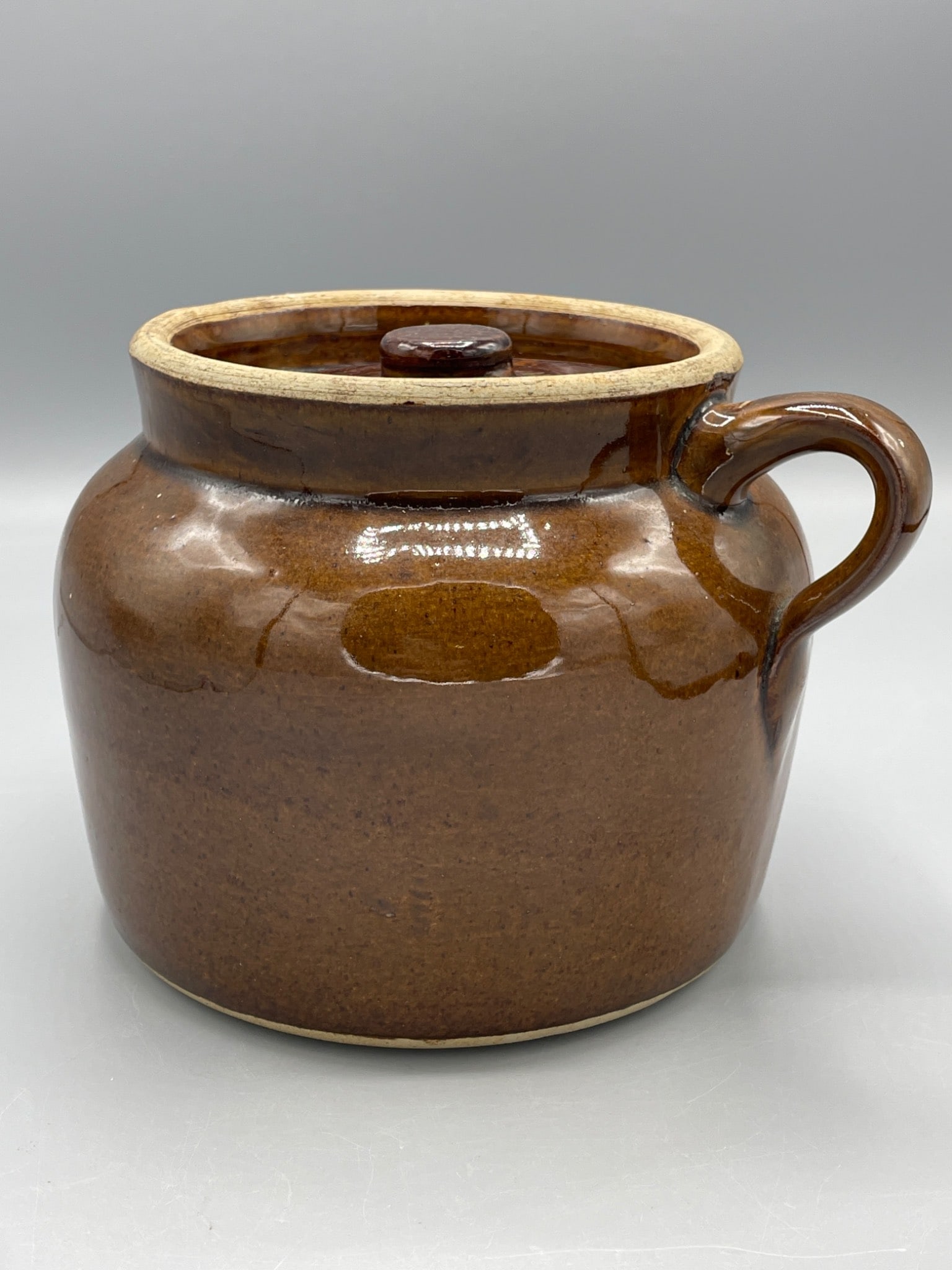 Brown Glazed Stoneware Crock with Lid and Handle - 2