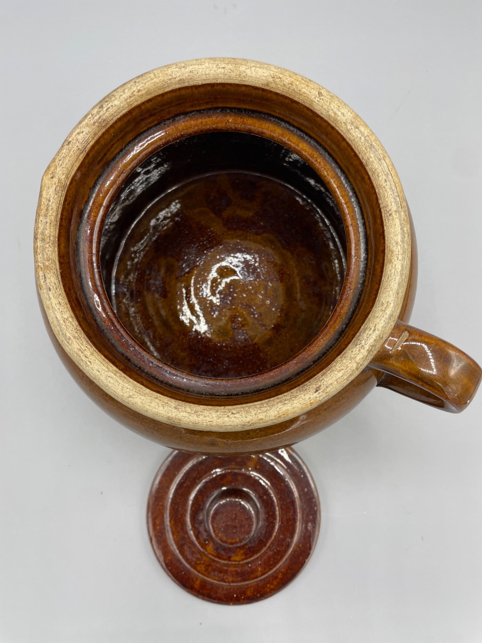 Brown Glazed Stoneware Crock with Lid and Handle - 3