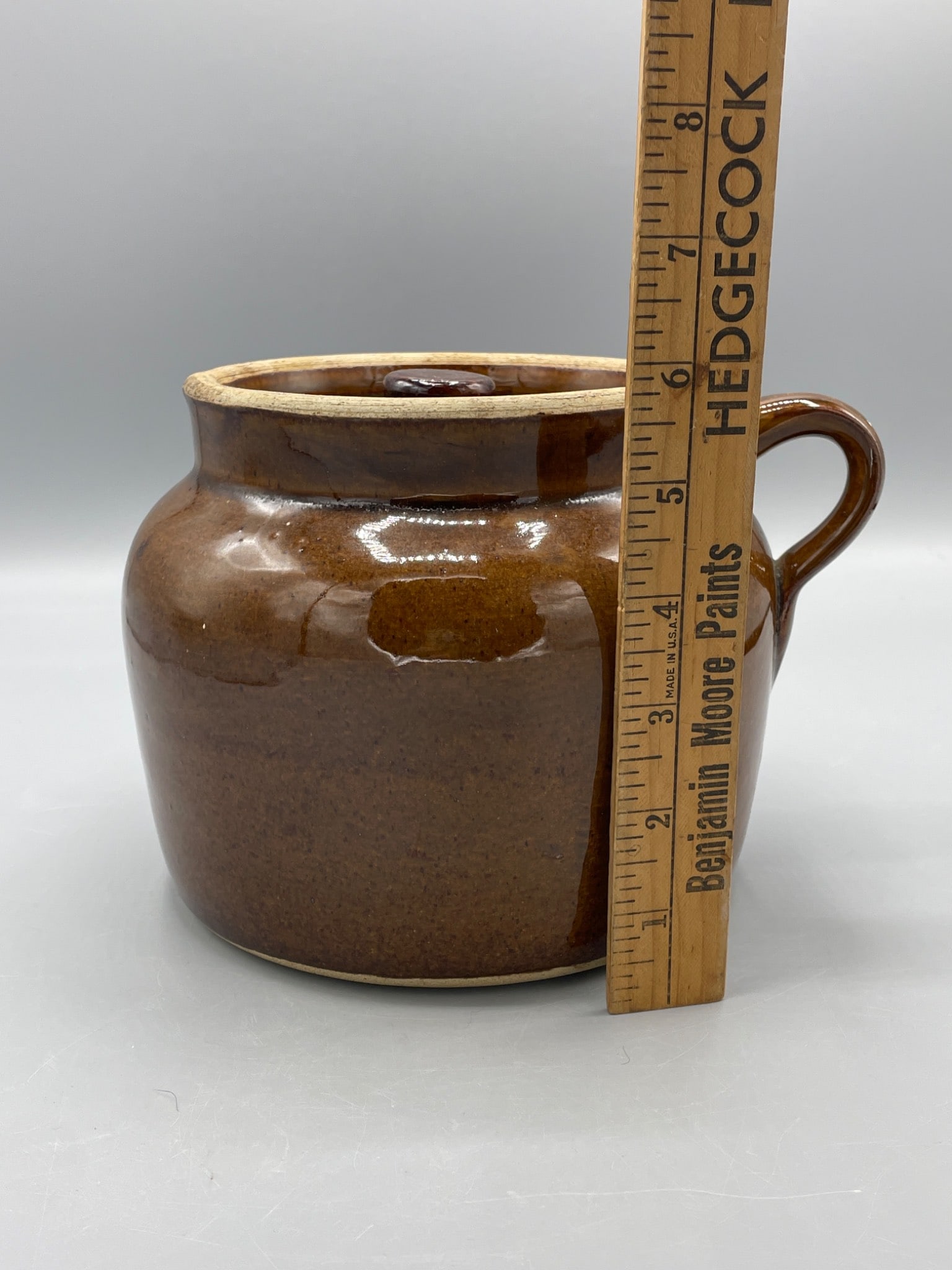 Brown Glazed Stoneware Crock with Lid and Handle - 5