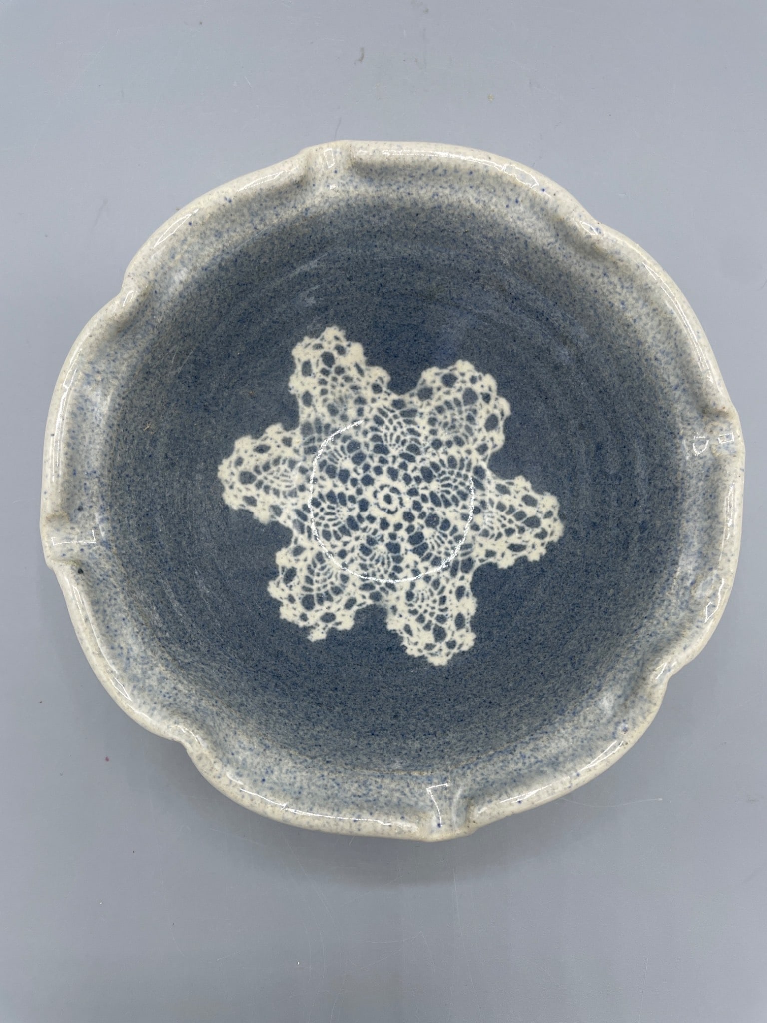 Ceramic Bowl With Lace Pattern Decoration Signed And Dated 3/24/03 - 2