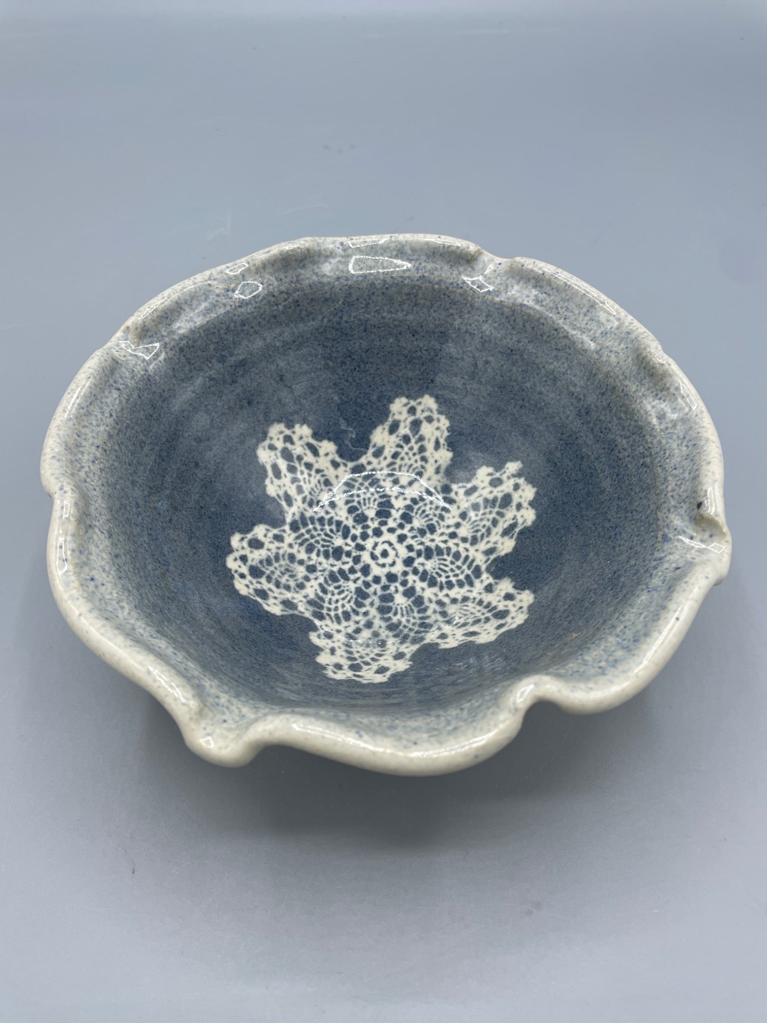 Ceramic Bowl With Lace Pattern Decoration Signed And Dated 3/24/03 - 3