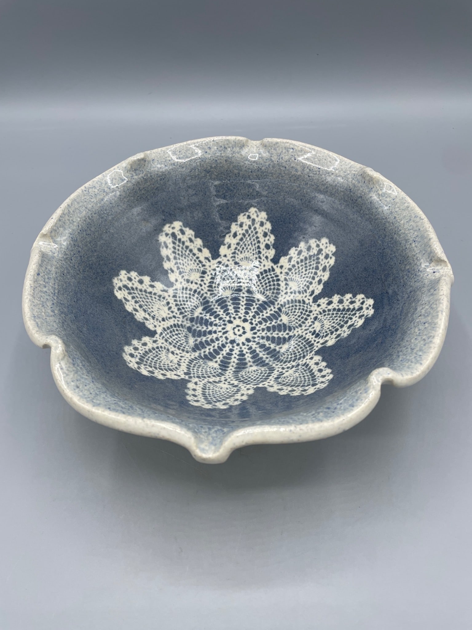 Decorative Ceramic Bowl With Lace Pattern Signed and Dated 7/02 - 2