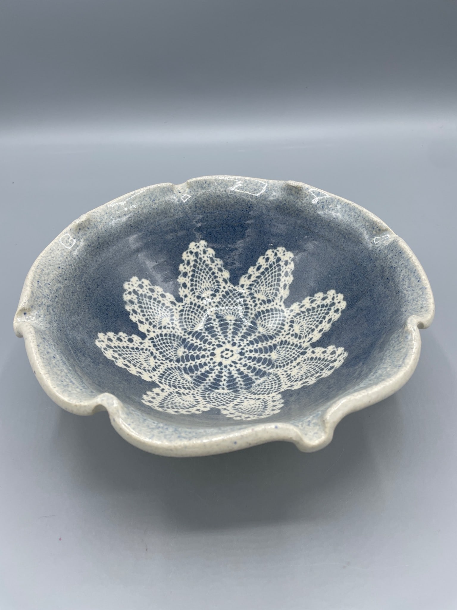 Decorative Ceramic Bowl With Lace Pattern Signed and Dated 7/02 - 3