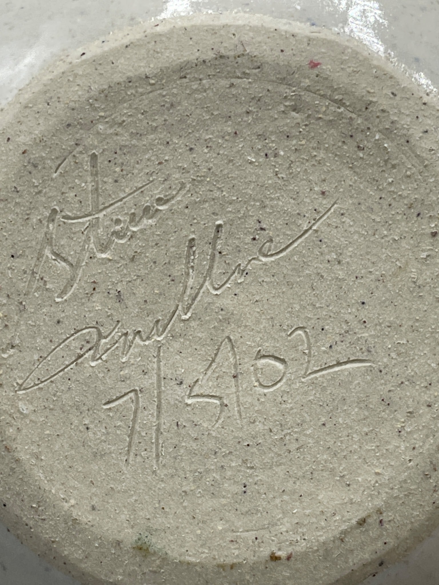 Decorative Ceramic Bowl With Lace Pattern Signed and Dated 7/02 - 5