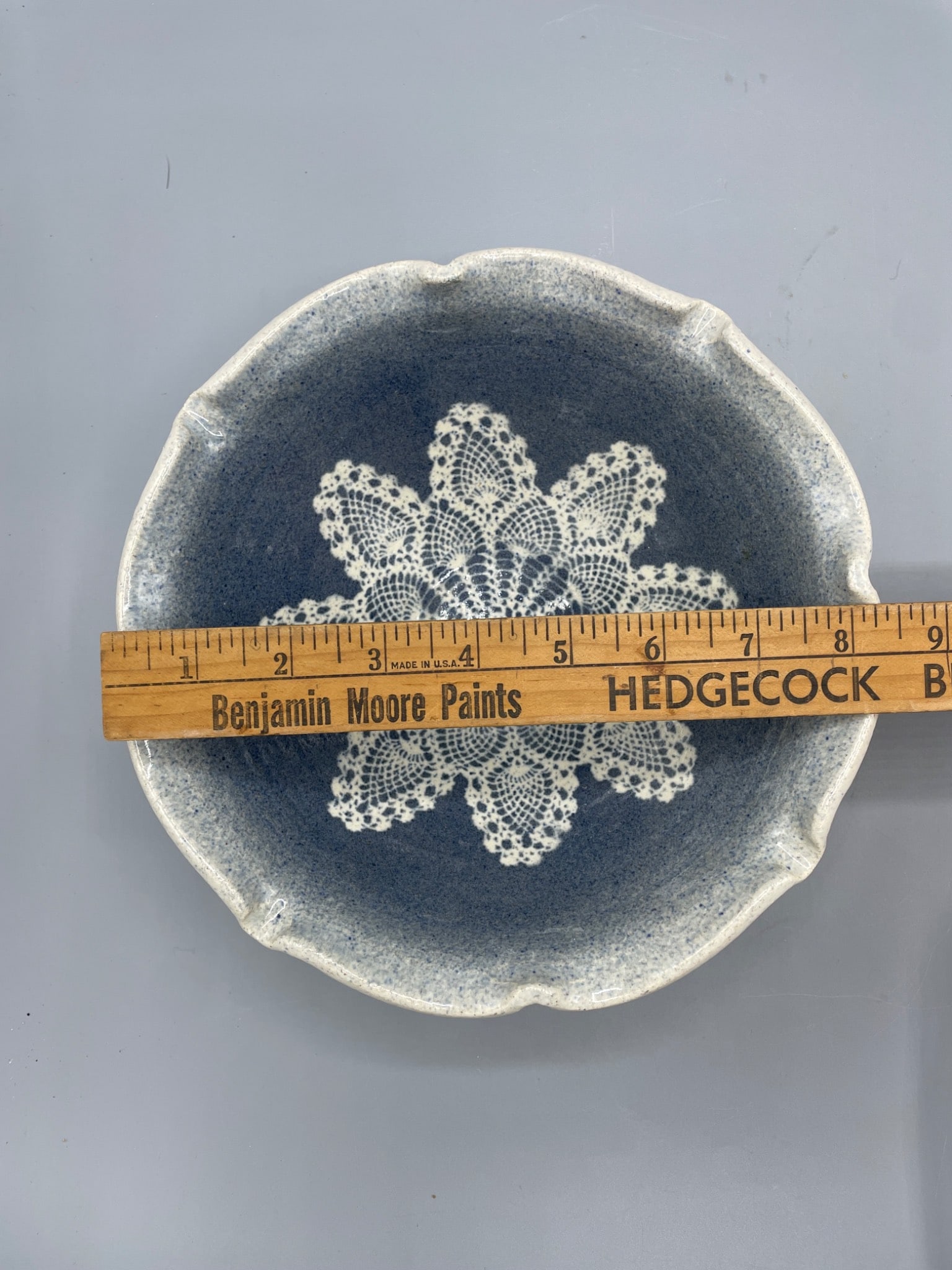 Decorative Ceramic Bowl With Lace Pattern Signed and Dated 7/02 - 7