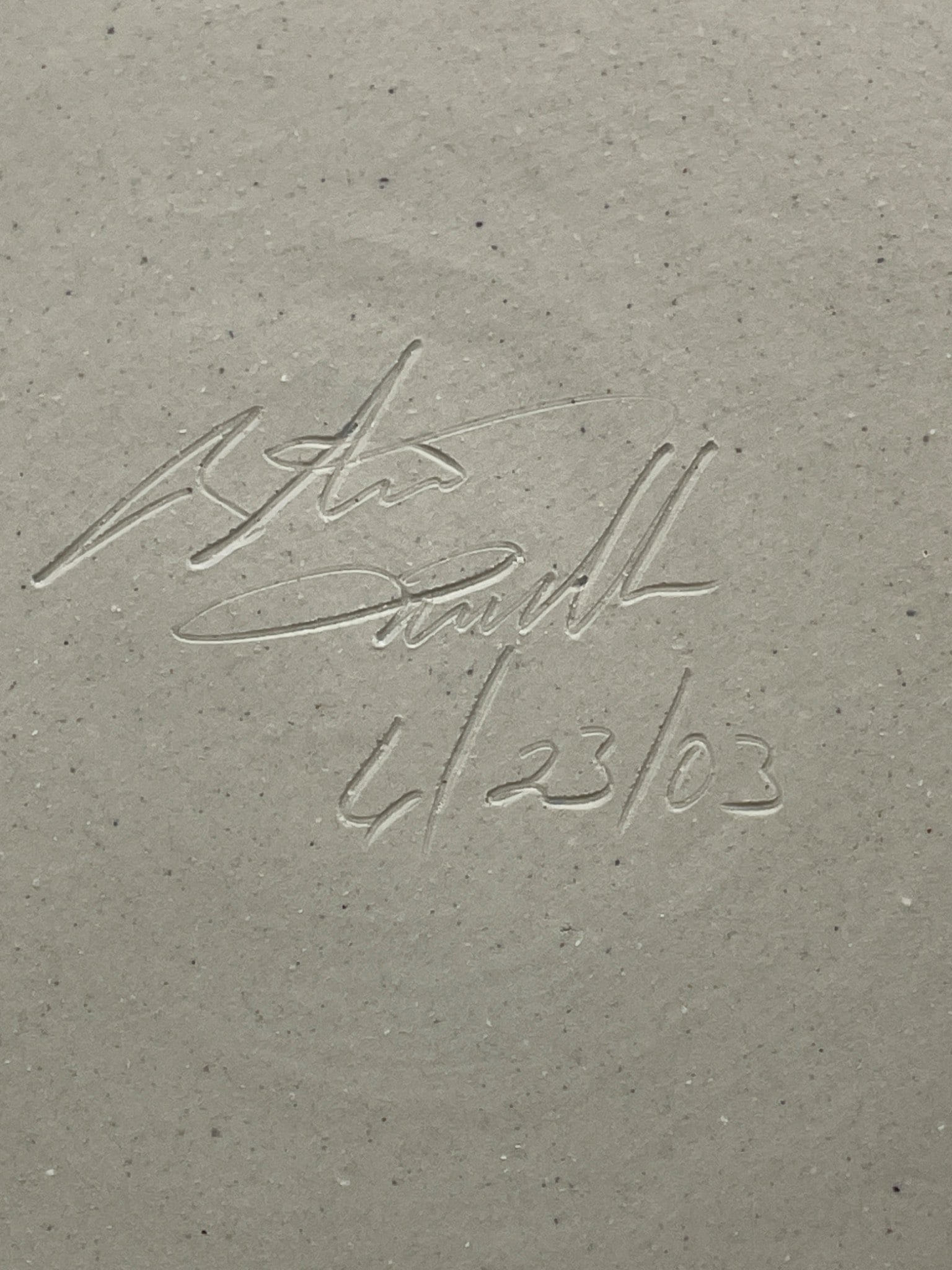 Handcrafted Ceramic Bowl With Lace Imprint, Signed And Dated 4/23/03 - 4