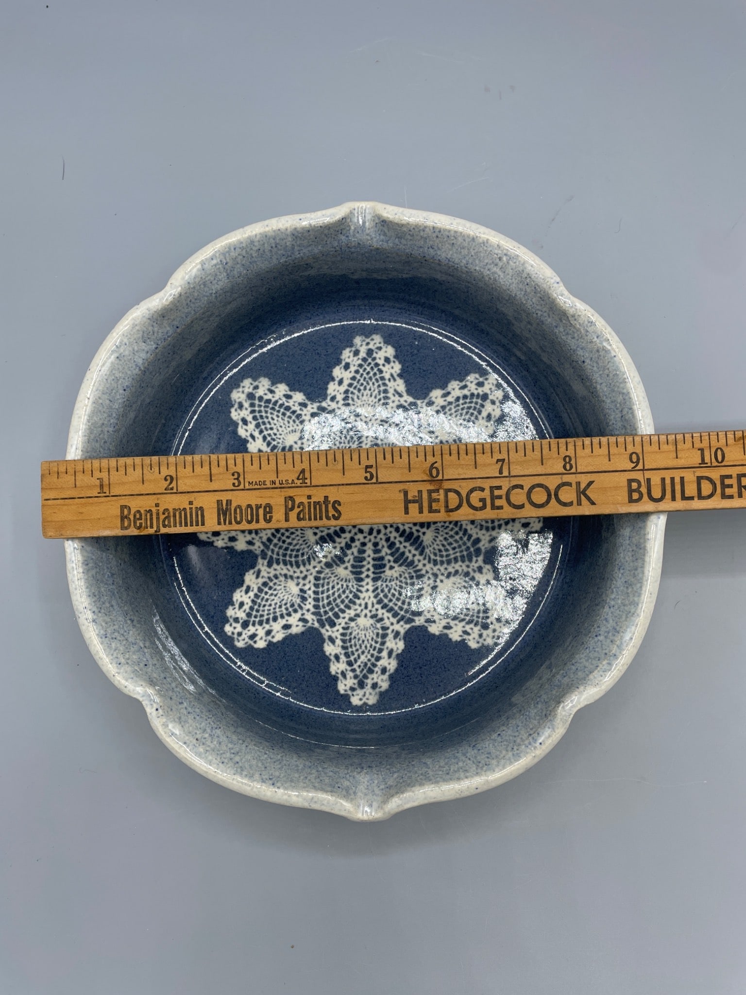 Handcrafted Ceramic Bowl With Lace Imprint, Signed And Dated 4/23/03 - 5