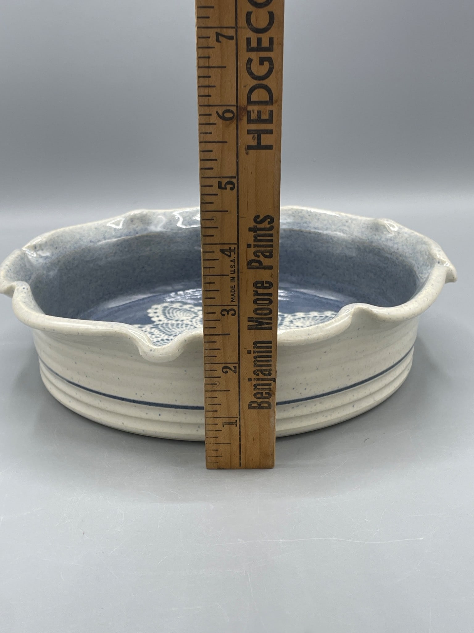 Handcrafted Ceramic Bowl With Lace Imprint, Signed And Dated 4/23/03 - 6