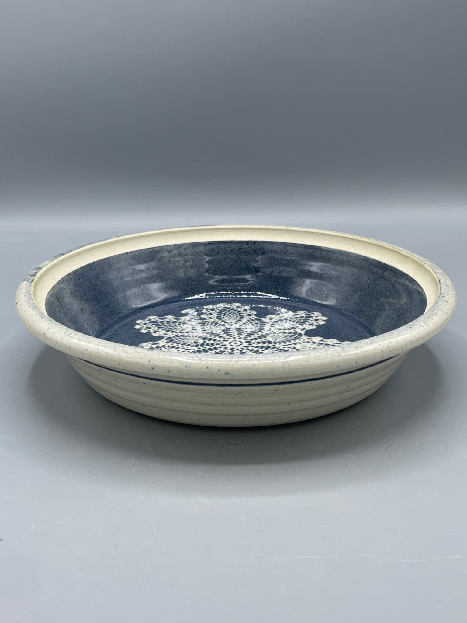 Handcrafted Ceramic Bowl with Lace-Pattern Glaze, Signed and Dated 1/3/02 - 2