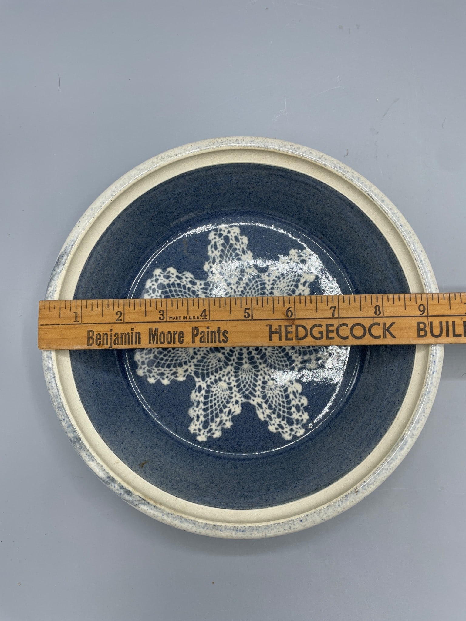 Handcrafted Ceramic Bowl with Lace-Pattern Glaze, Signed and Dated 1/3/02 - 5