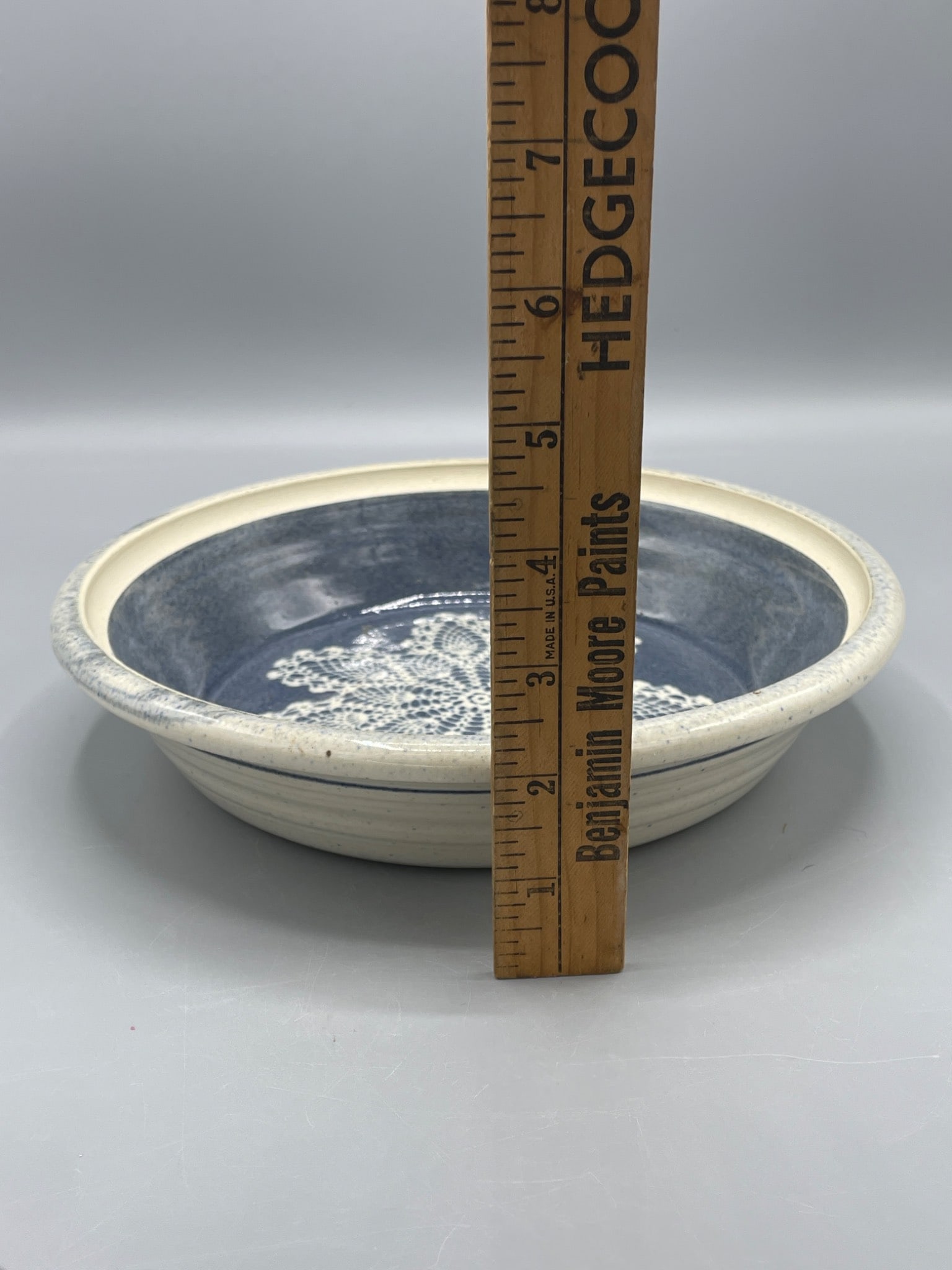 Handcrafted Ceramic Bowl with Lace-Pattern Glaze, Signed and Dated 1/3/02 - 6