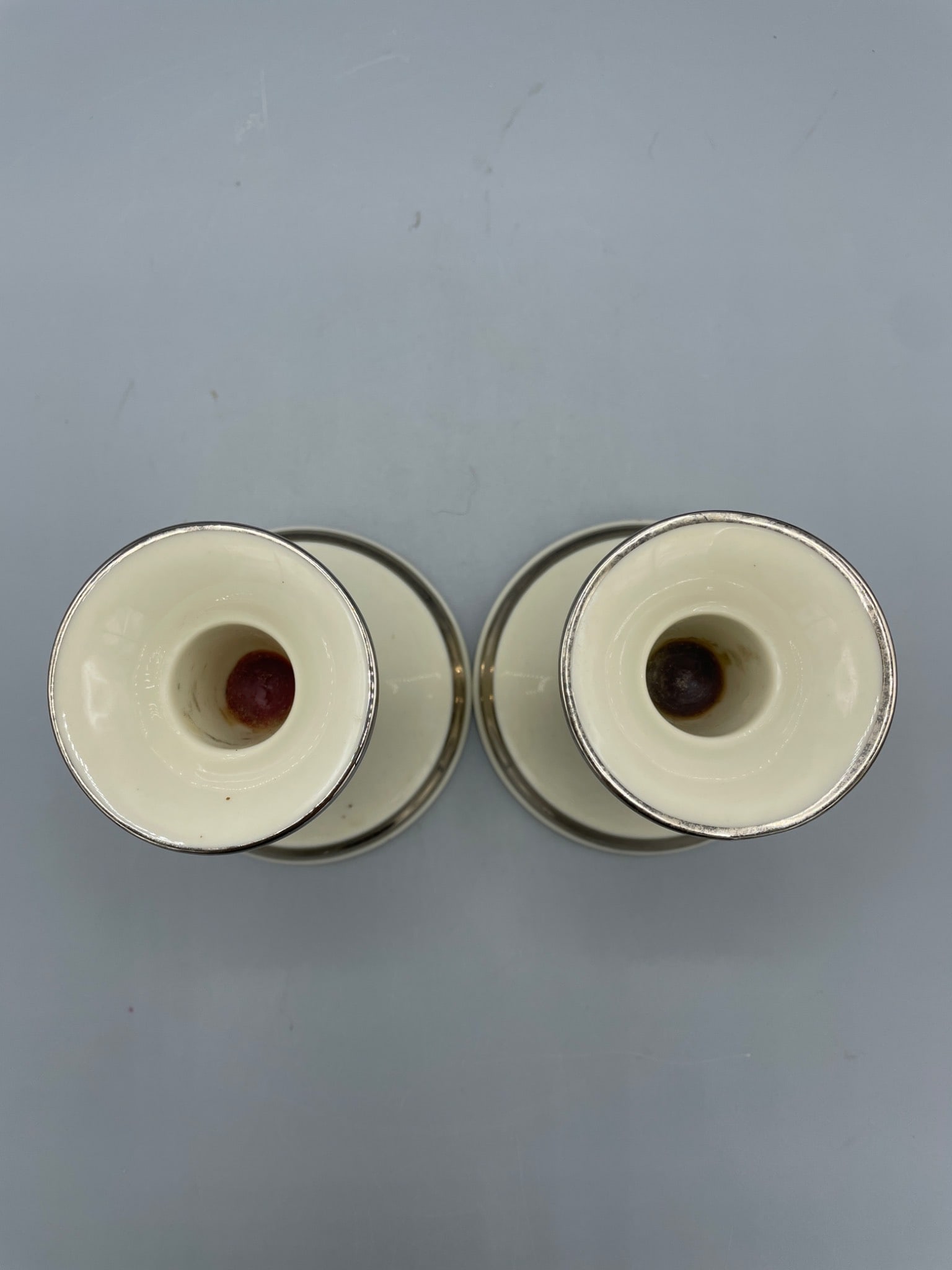 Lenox Ivory Porcelain Candle Holders with Silver Trim, Made in USA - 2